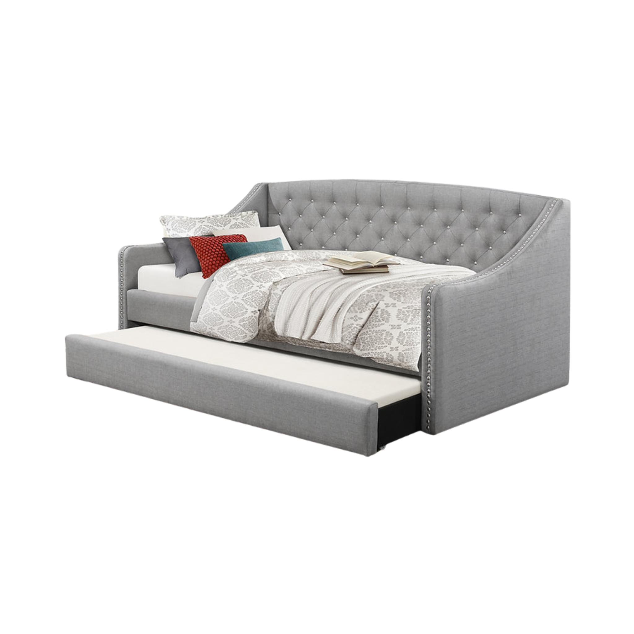 Velmora – Lit de jour en tissu avec lit gigogne – Gris