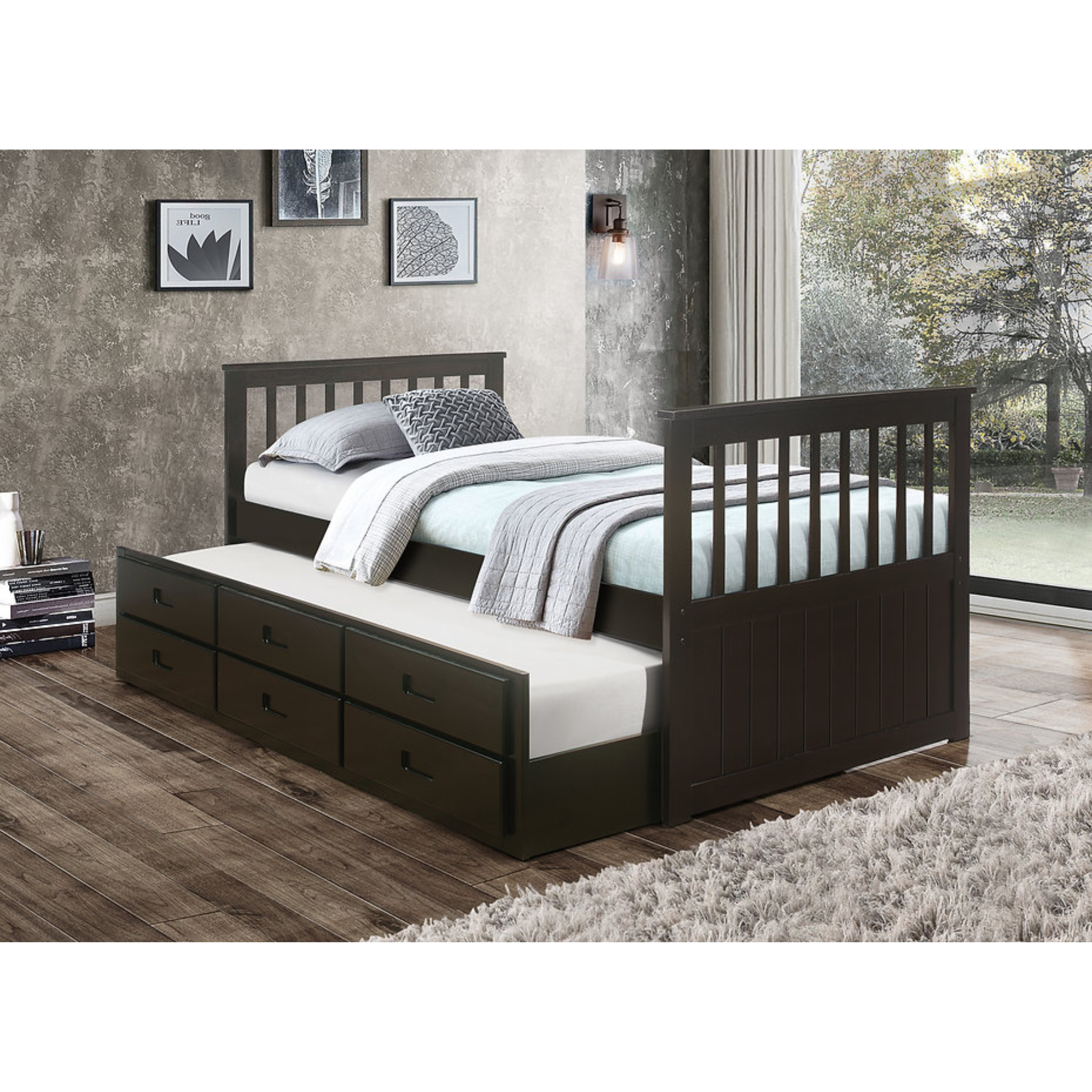 Truvello – Lit capitaine simple avec lit gigogne – Espresso