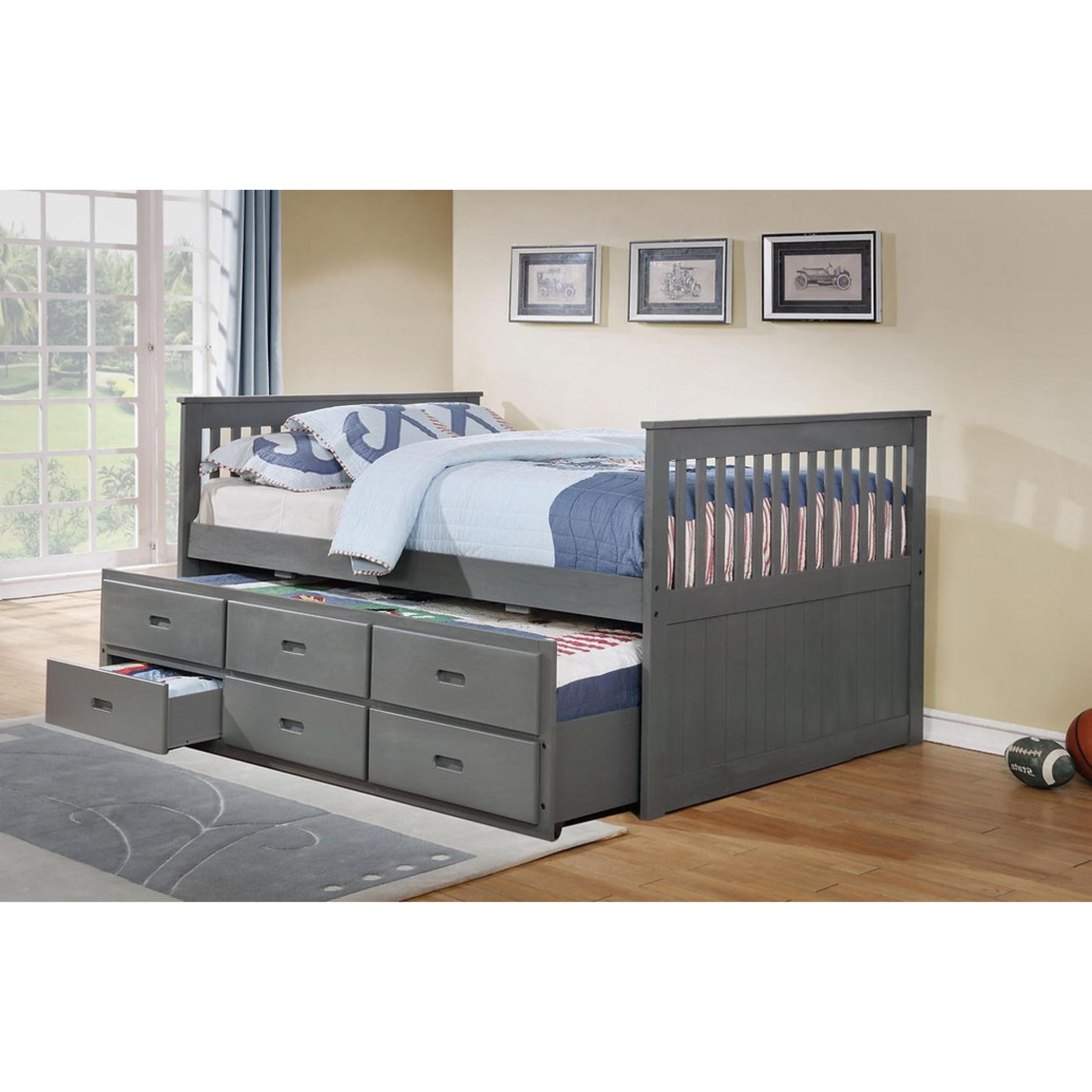 Truvello – Lit capitaine simple avec lit gigogne – Gris