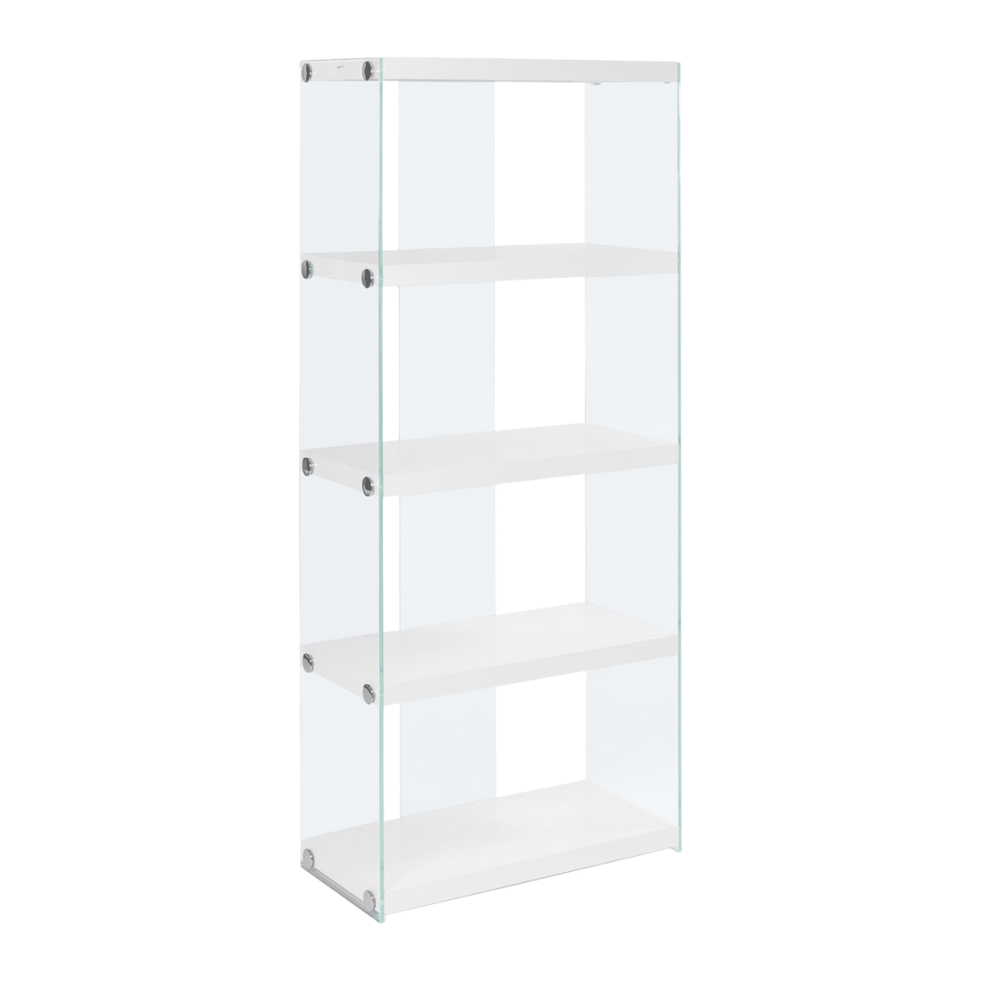 Glasstone – 60"H Glass-Sided Display Bookcase – Glossy White