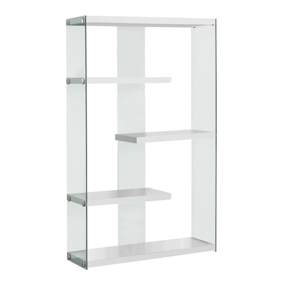 Glaszig – 60"H Zig-Zag Glass Display Bookcase – Glossy White