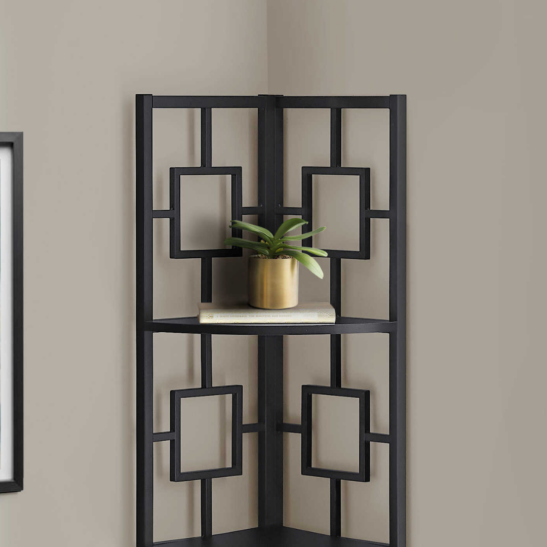 Cornellix – 62"H Metal Corner Étagère – Black