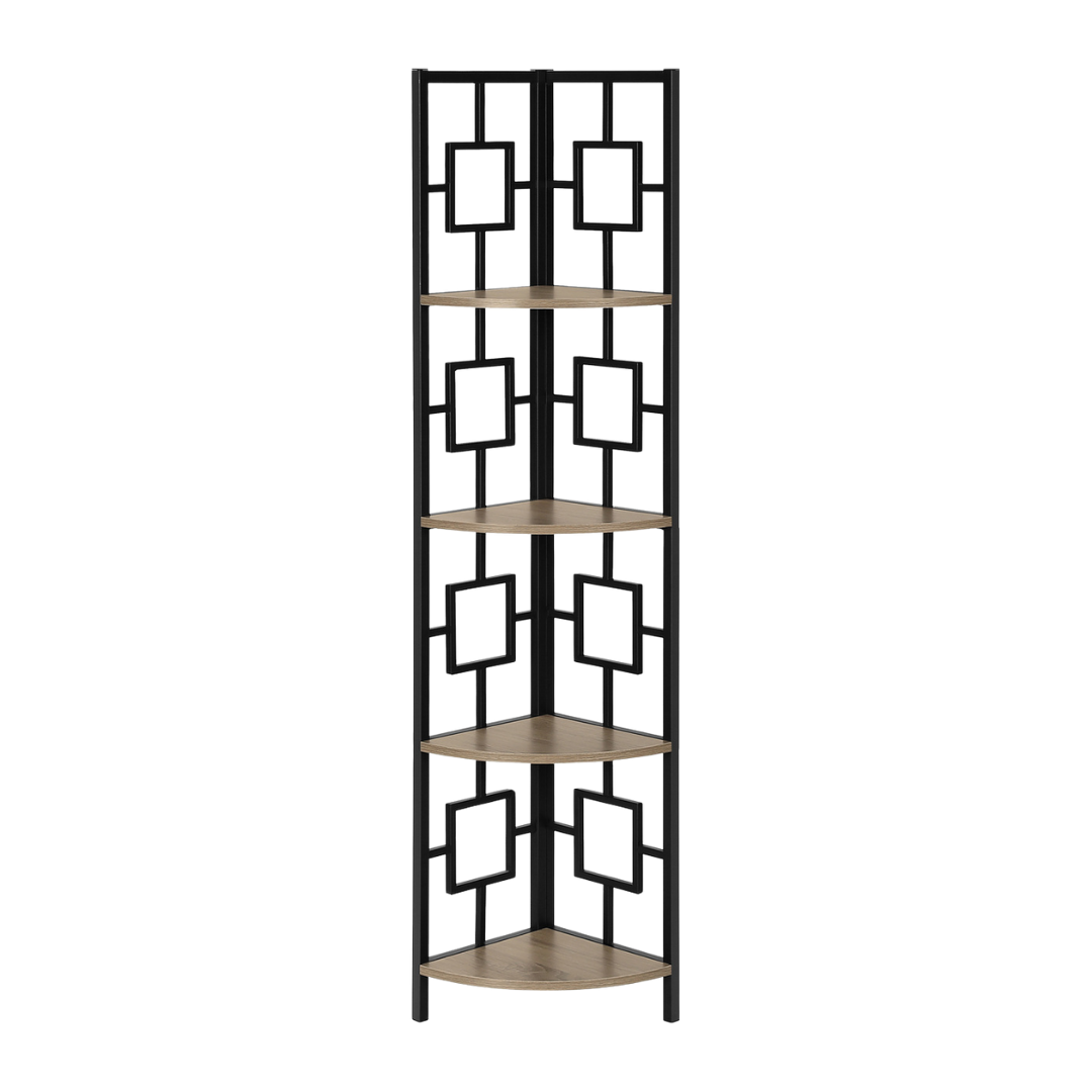 Cornellix – 62"H Metal Corner Étagère – Dark Taupe & Black