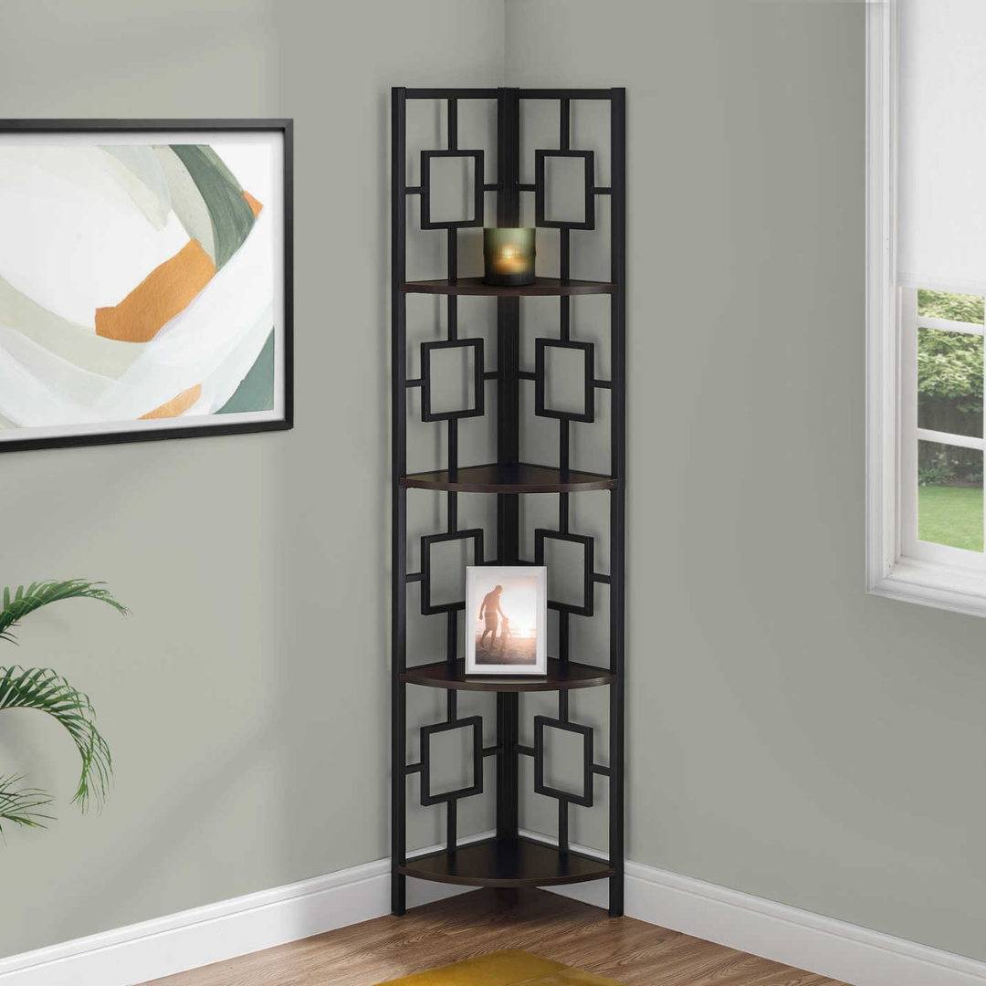 Cornellix – Étagère de Coin 62"H – Expresso et Noir