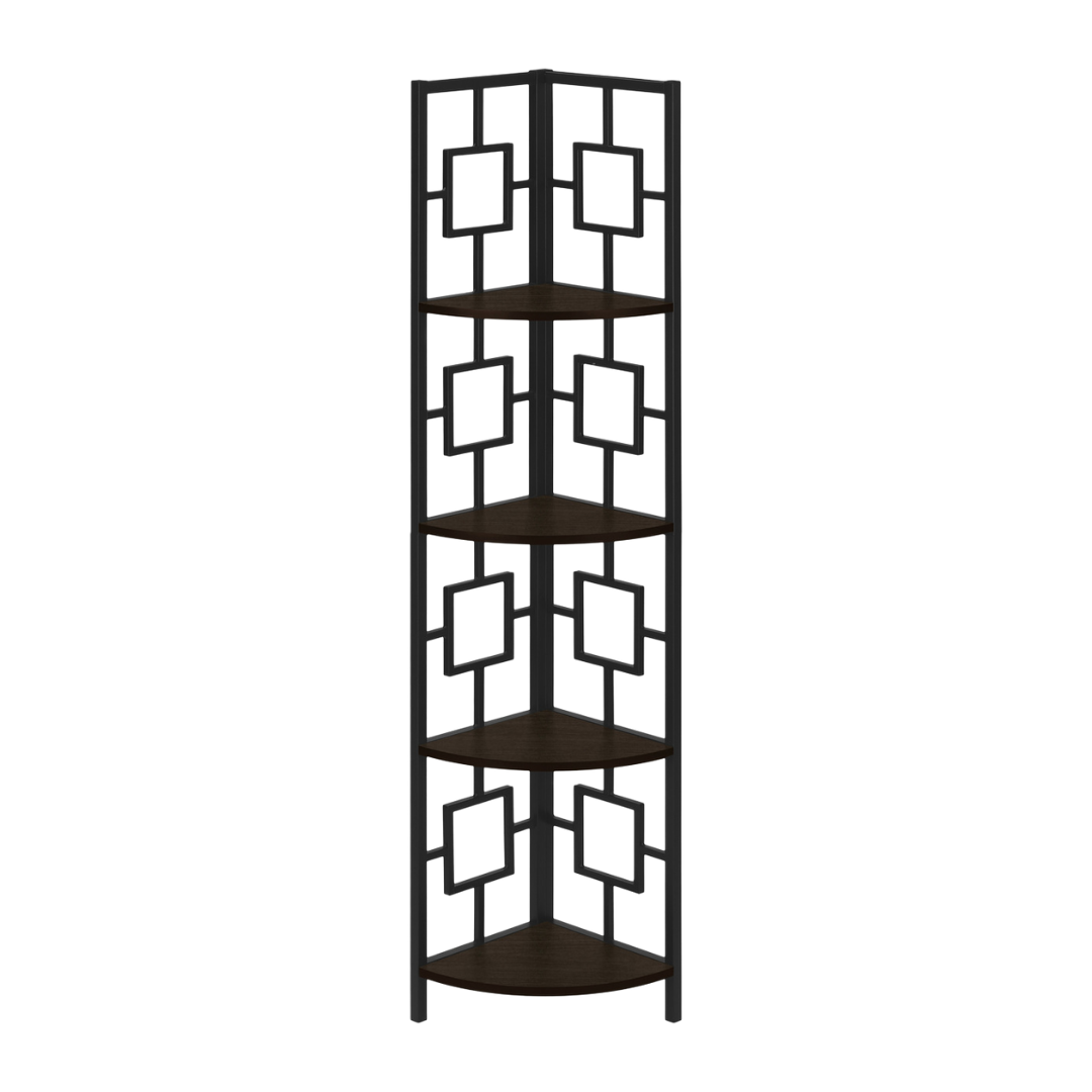 Cornellix – 62"H Corner Étagère – Espresso & Black