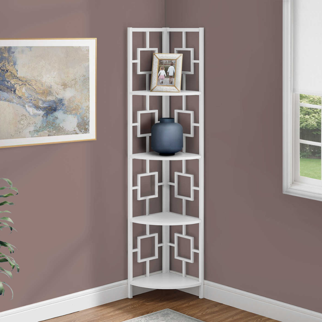 Cornellix – 62"H Metal Corner Étagère – White