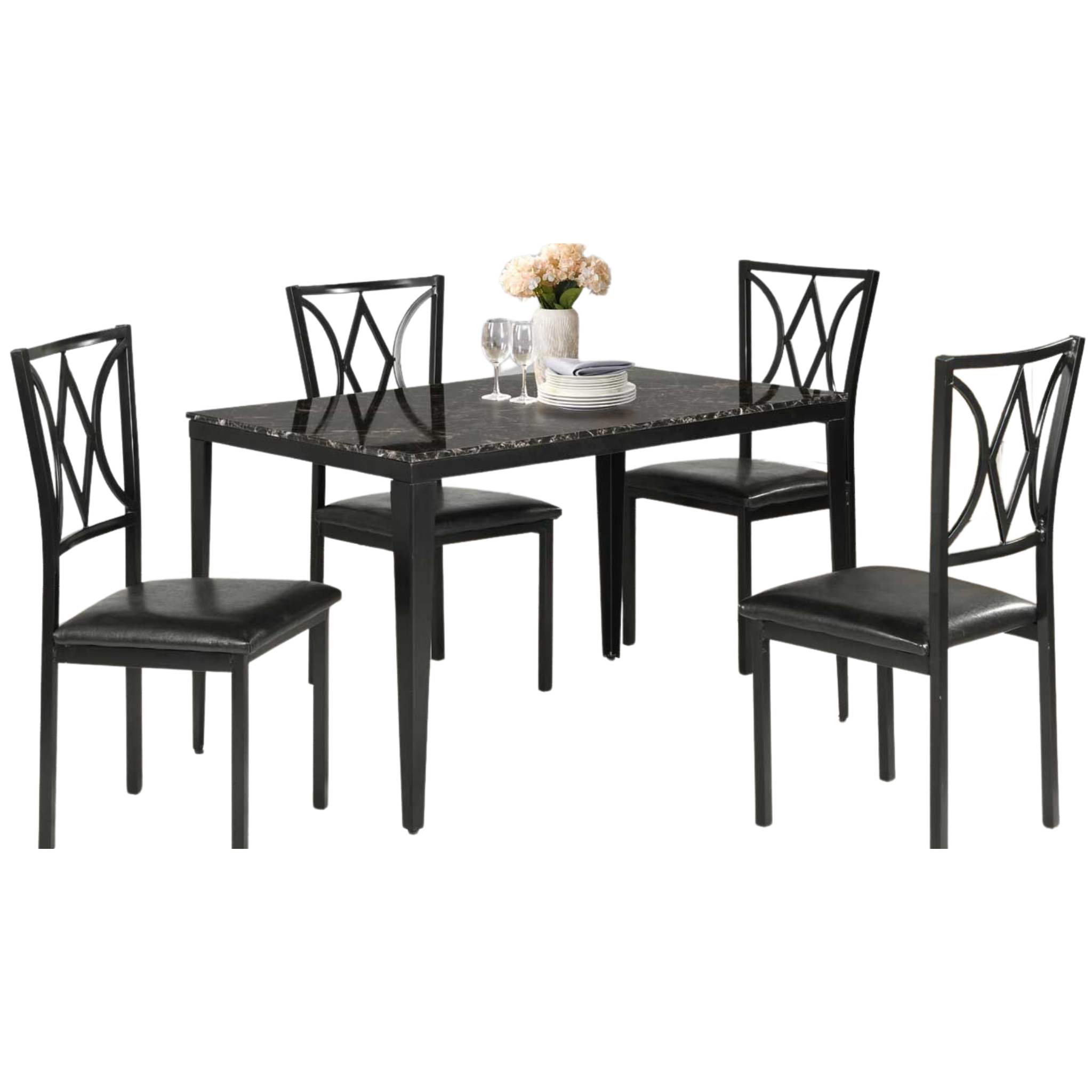 DINING SET 5PCS - 502-4 Chairs Marble Top