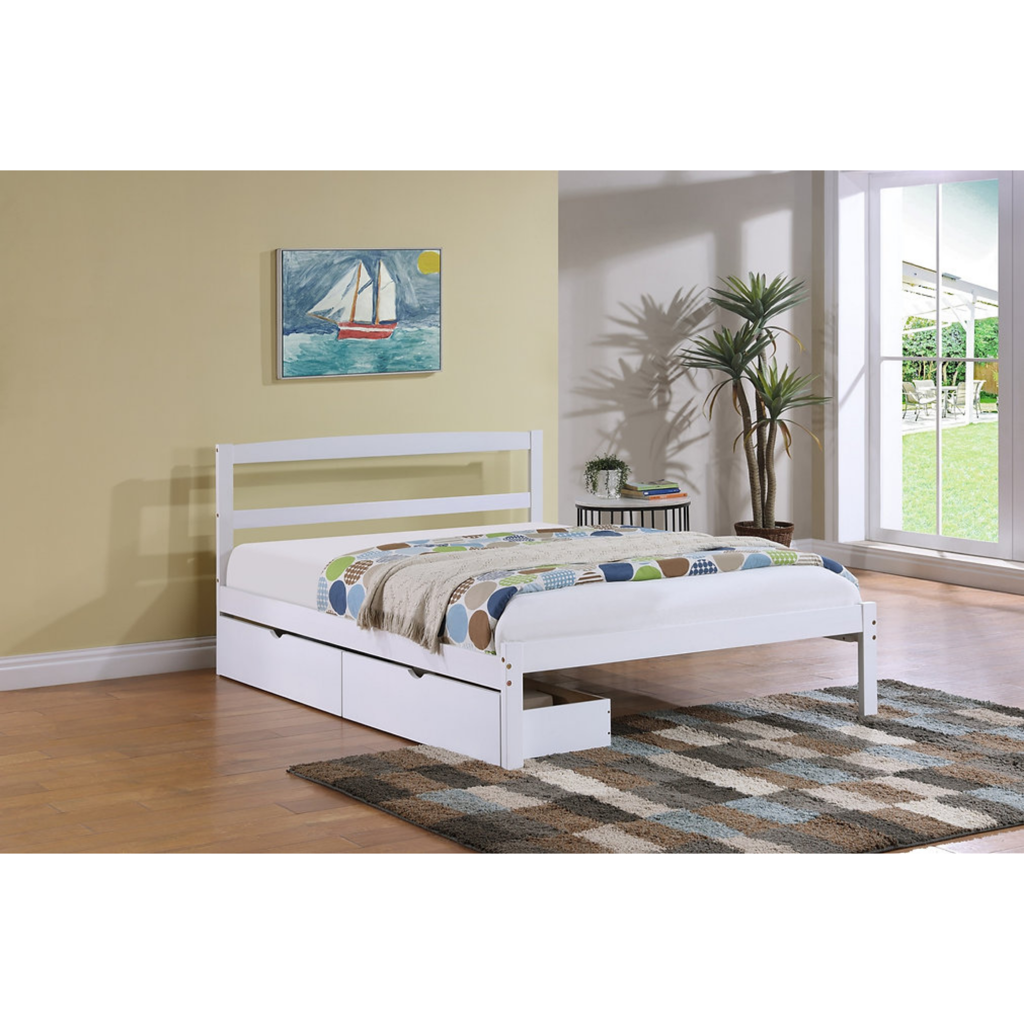 Lit double - Lit blanc avec 2 tiroirs de rangement 416