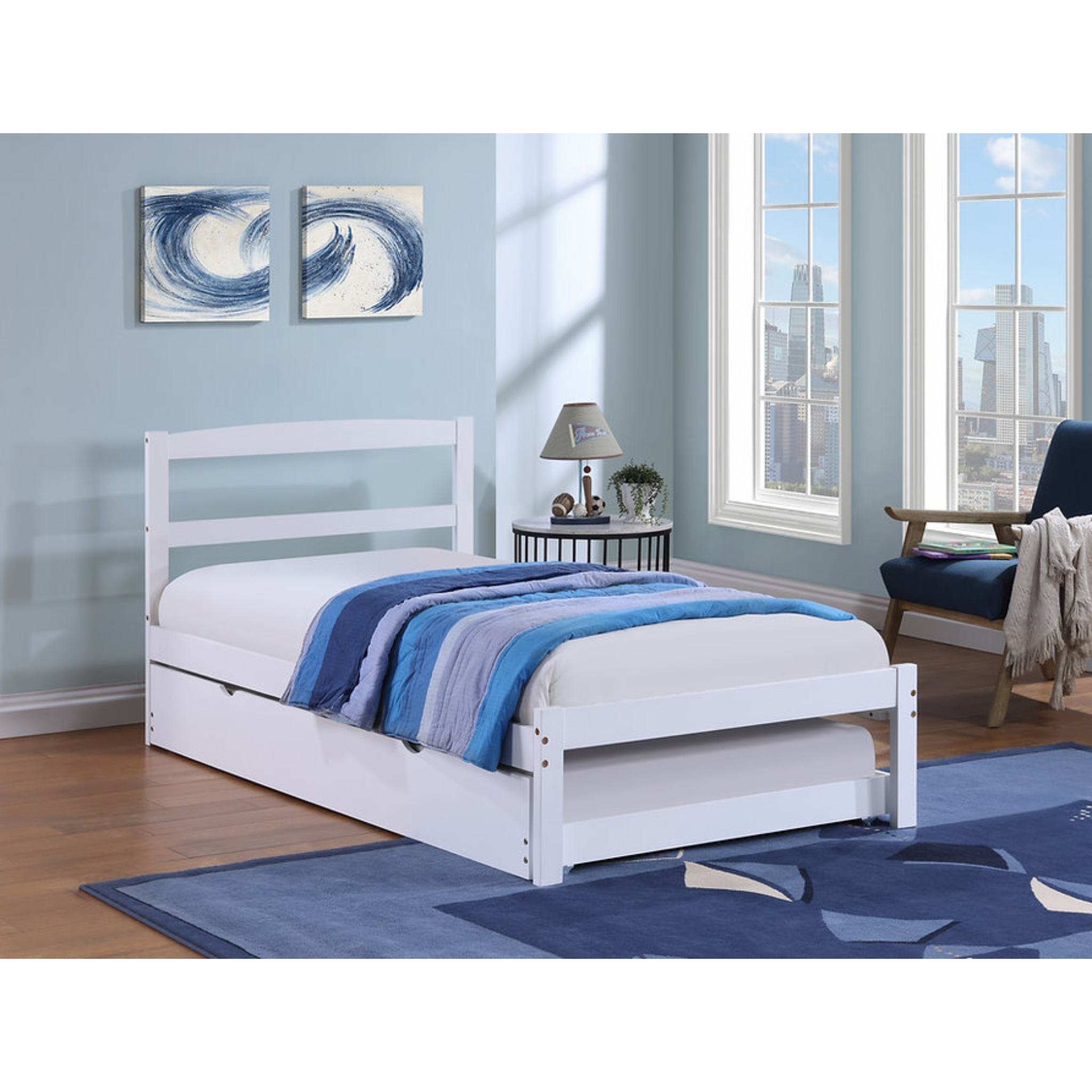 Stravell – Lit simple avec lit gigogne – Blanc