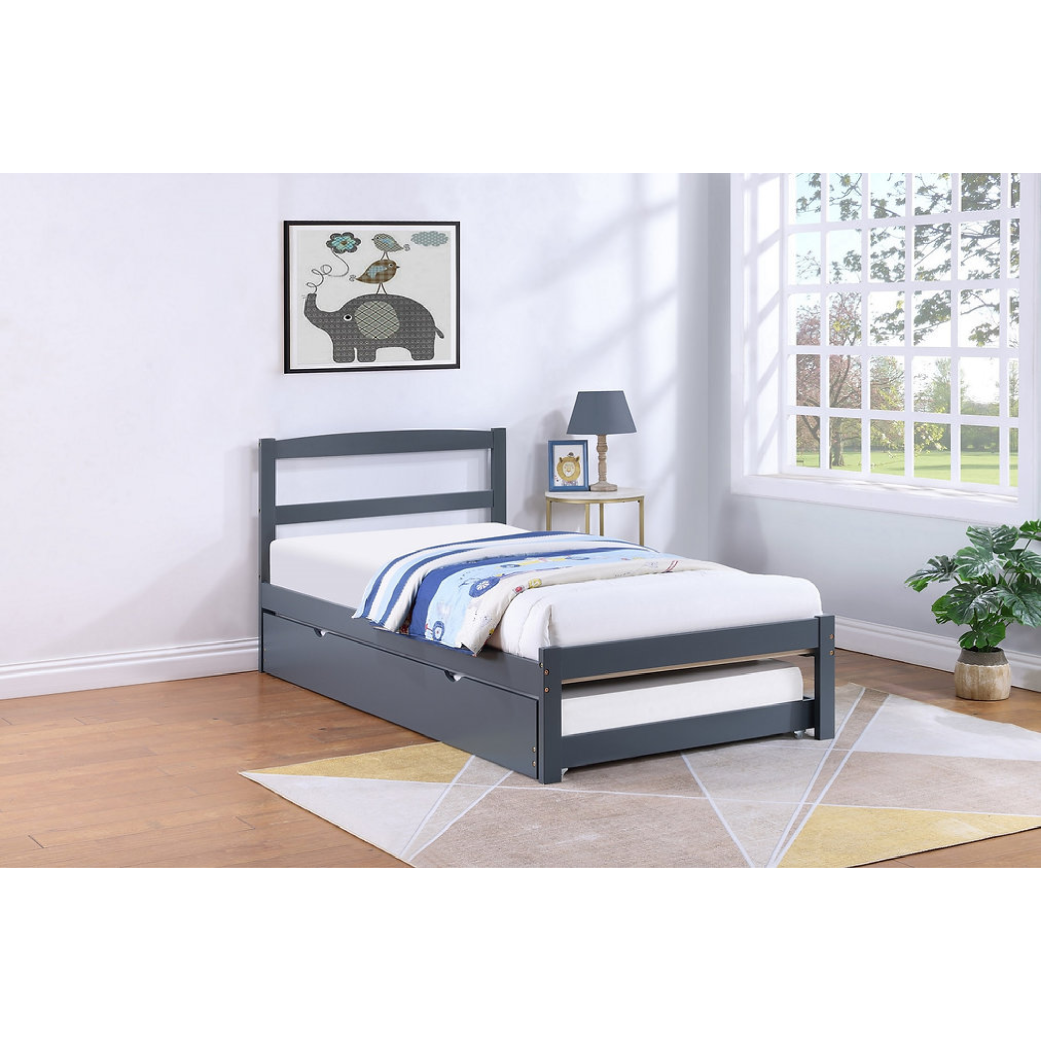 Stravell – Lit simple avec lit gigogne – Gris