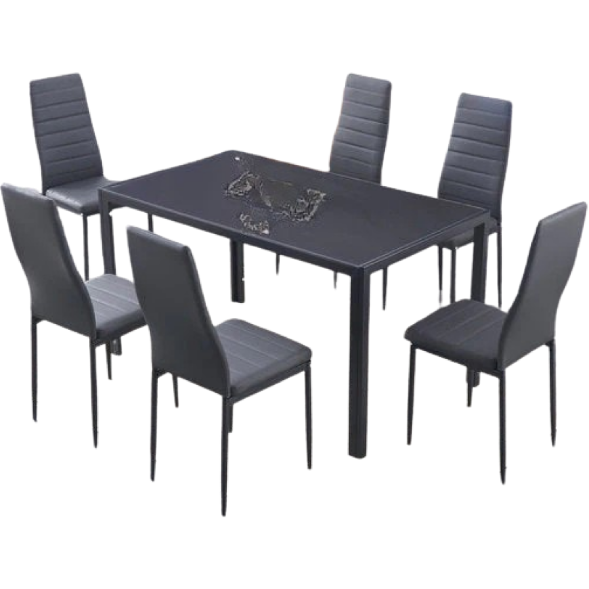 Ensemble de salle à manger 7 pièces en verre trempé gris avec cadre en métal 5051