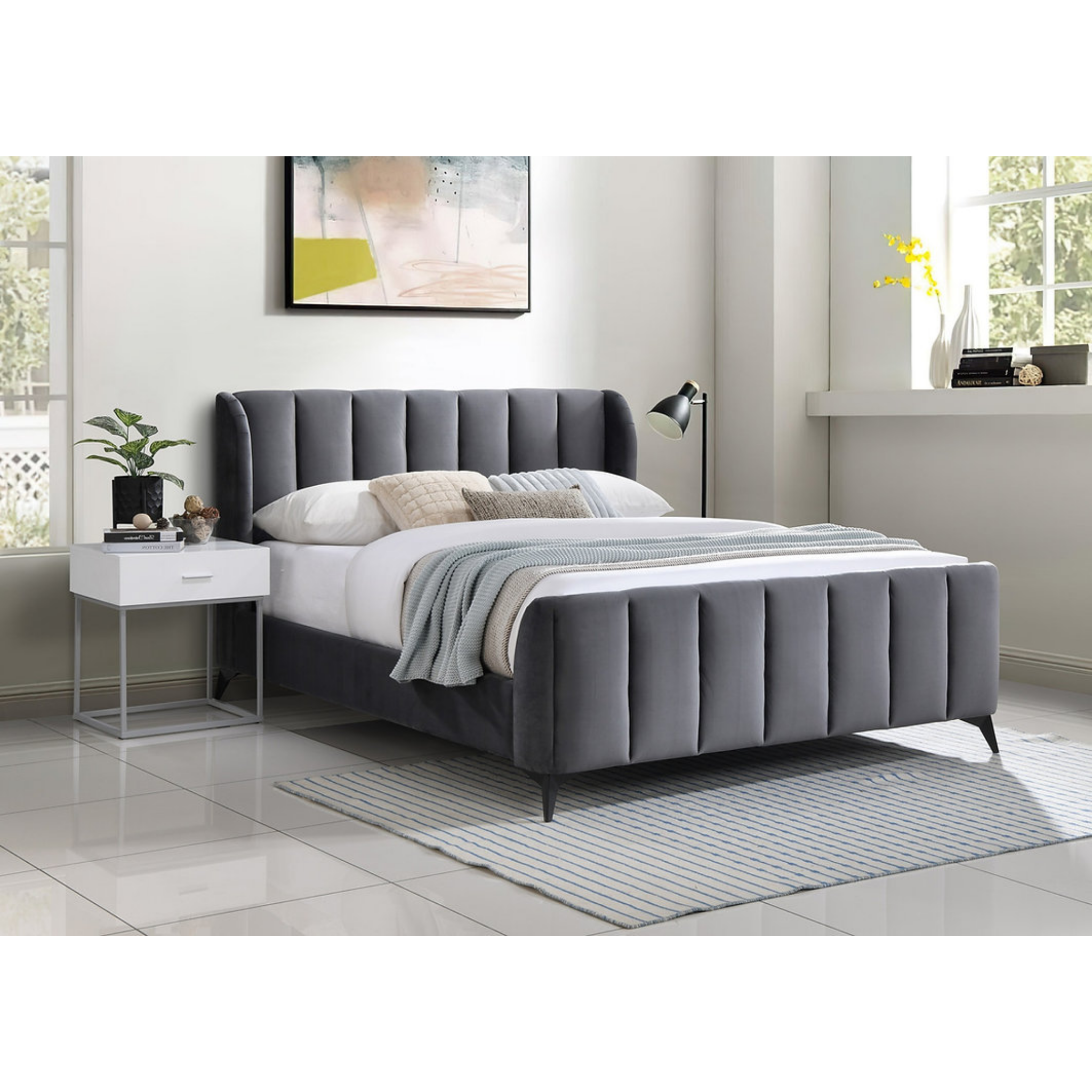 Lit Queen Size - Lit Queen Size en velours gris 5120
