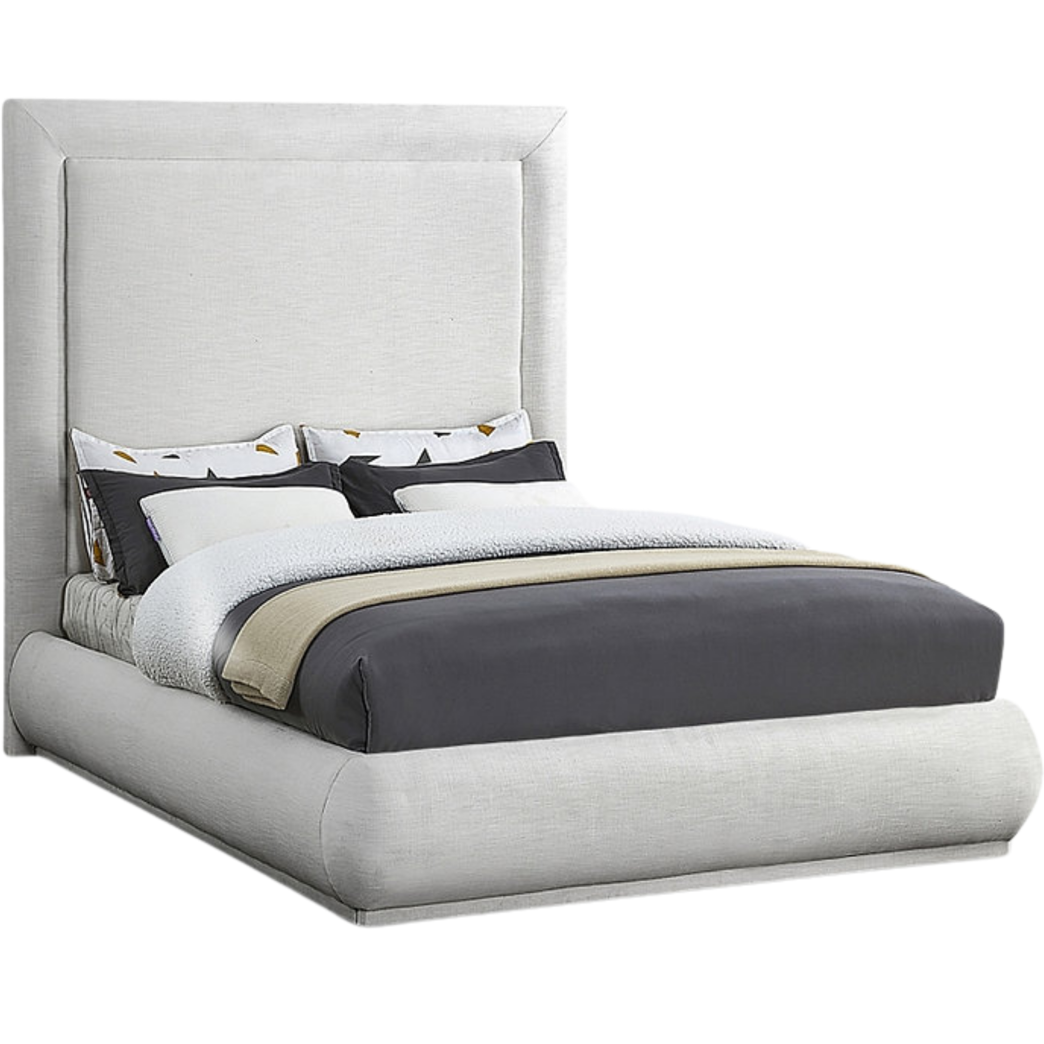 King Bed - Creme Linen Fabric Bed with Padded Headboard 5200