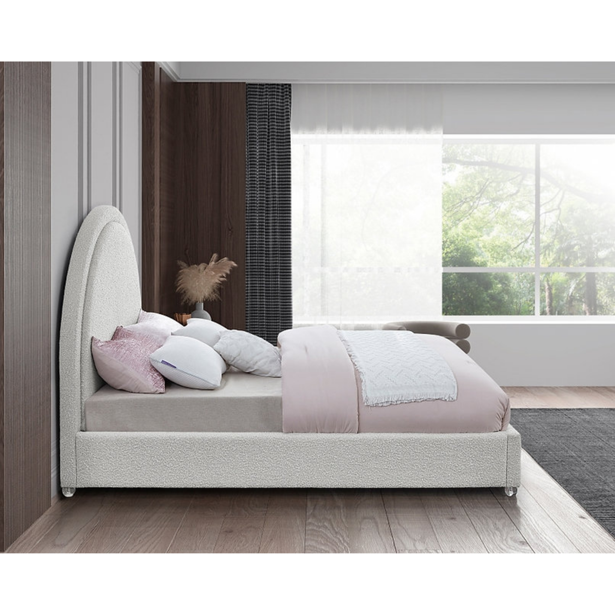 Queen Bed - Cream Boucle Fabric Bed with Padded Headboard 5205