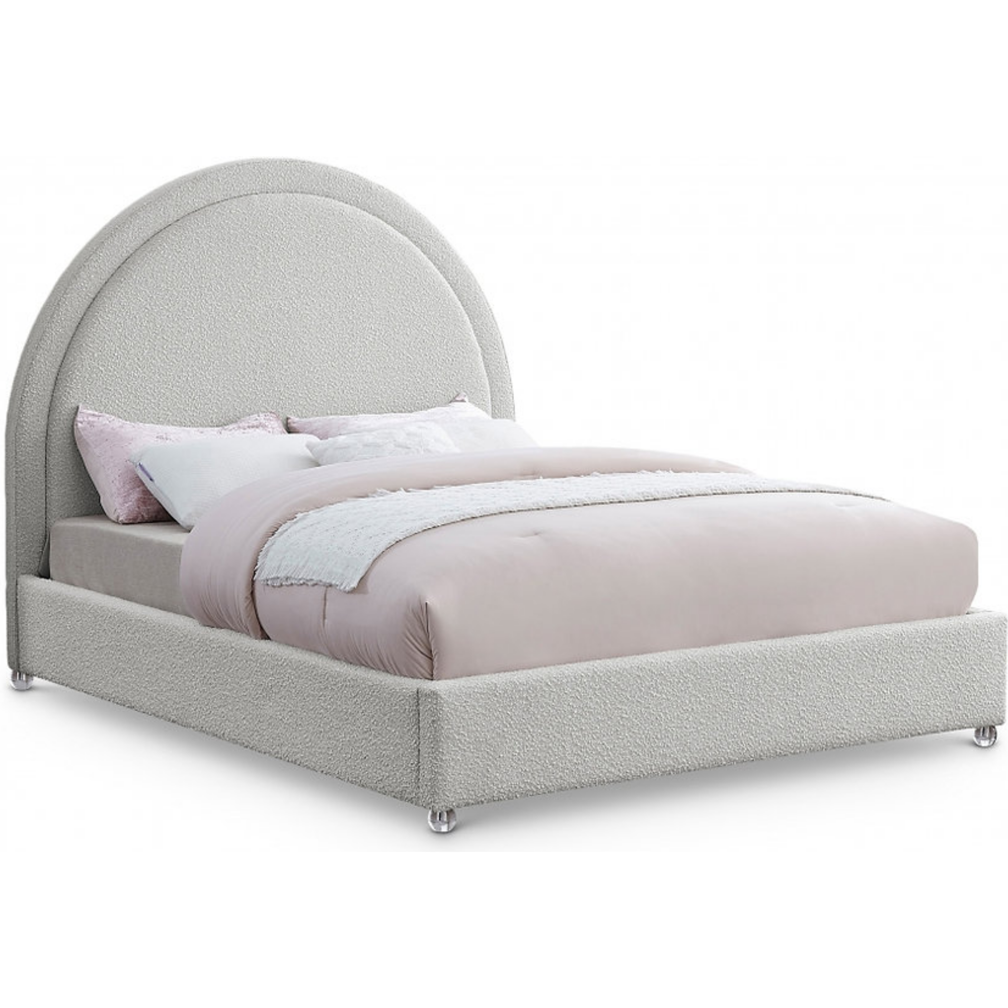 King Bed - Cream Boucle Fabric Bed with Padded Headboard 5205
