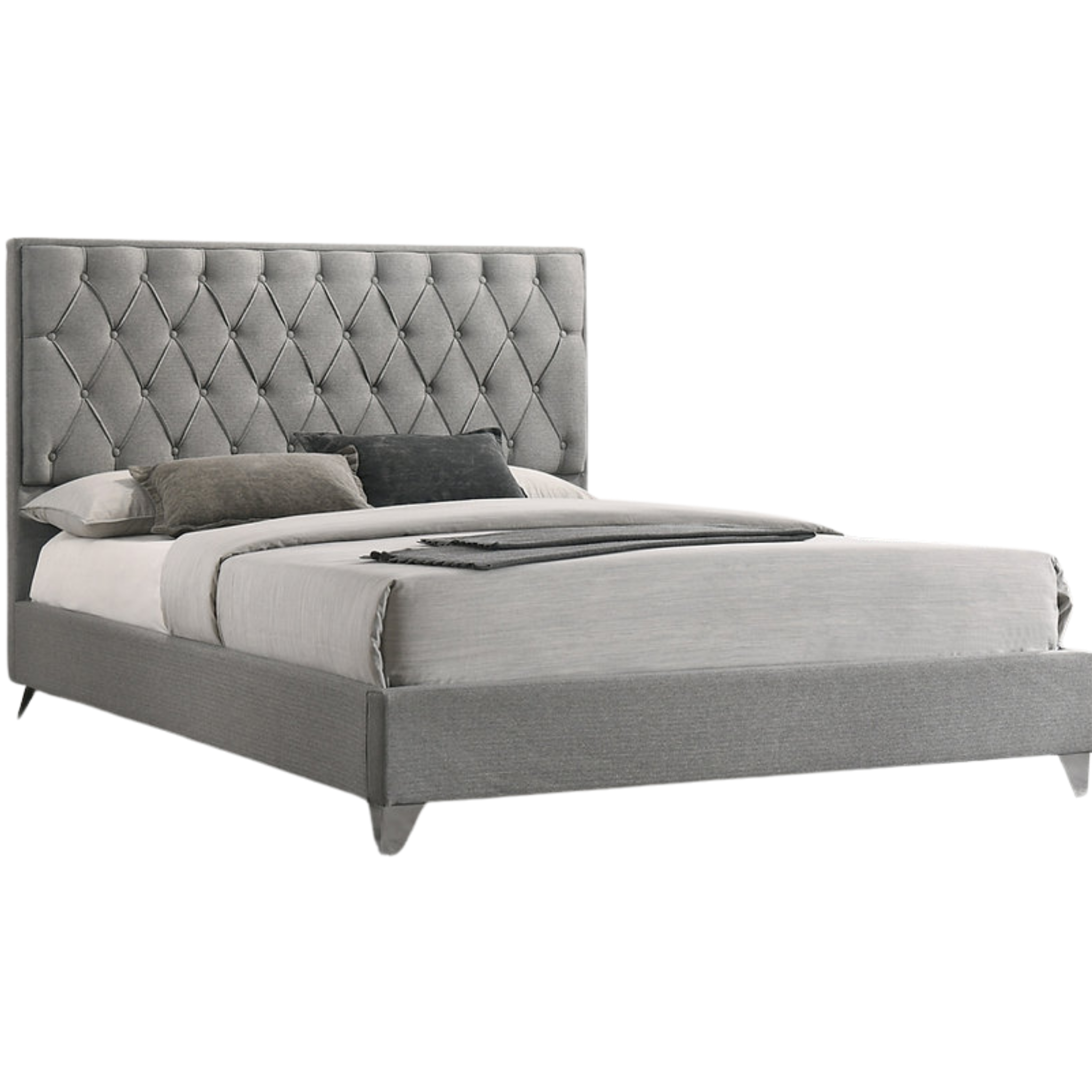 Queen Bed - Grey Fabric Bed with Diamond Pattern 5225