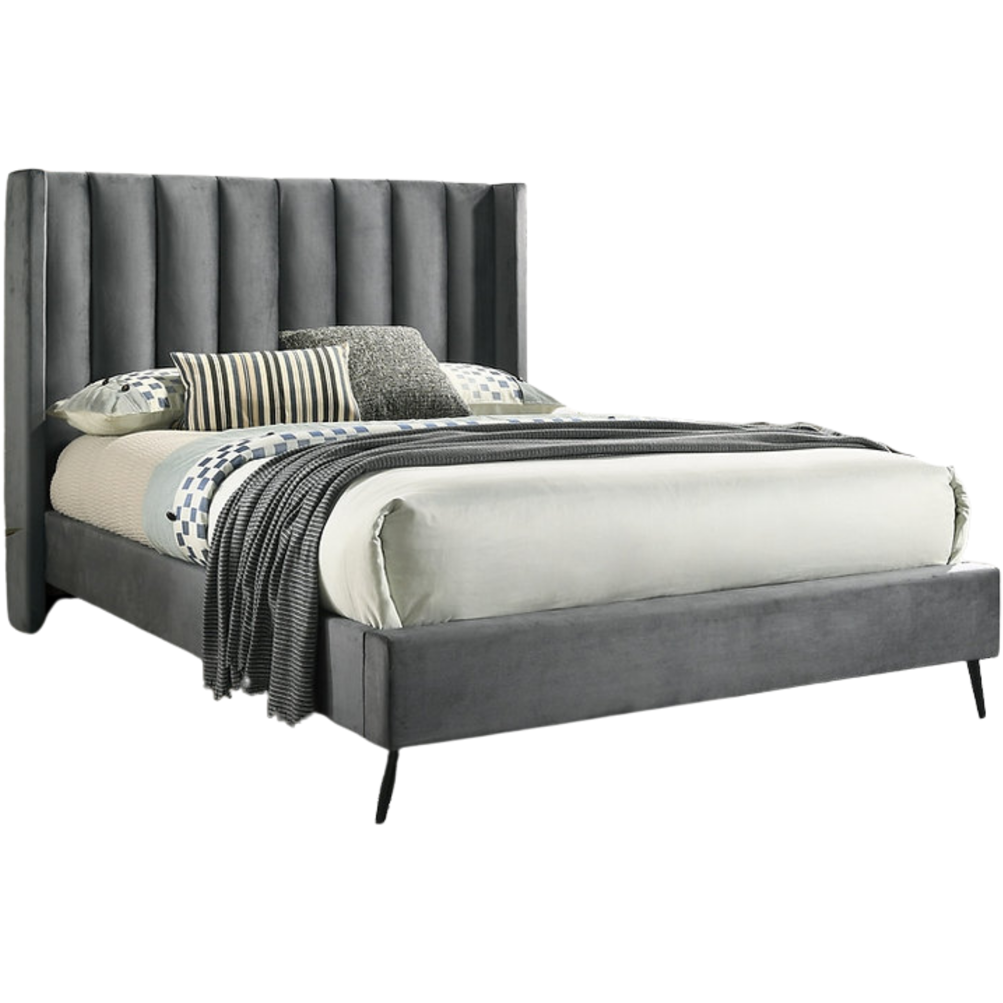 Queen Bed - Grey Velvet Bed IF-5230