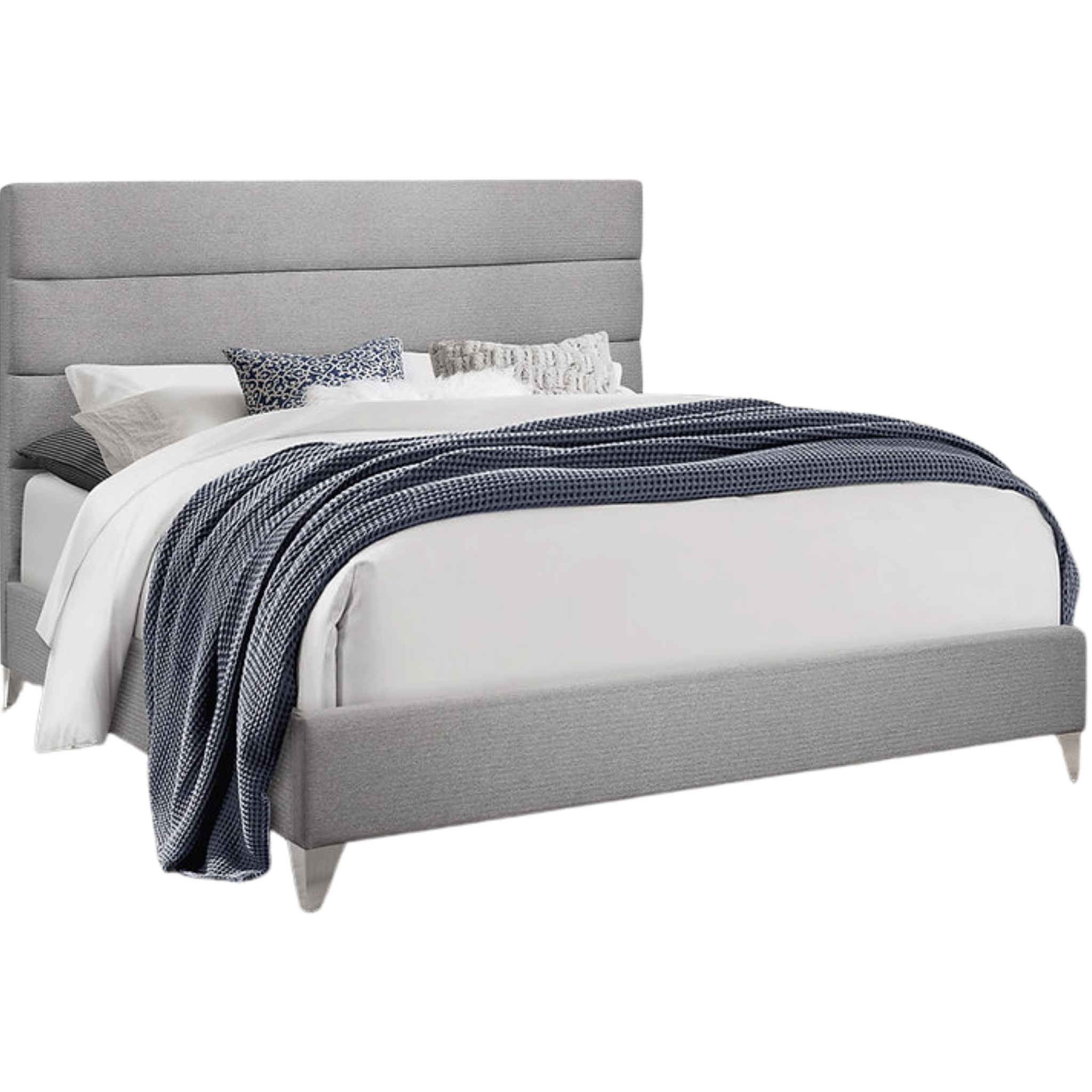 Queen Bed - Grey Fabric Bed with Deep Tufted Panels 5235