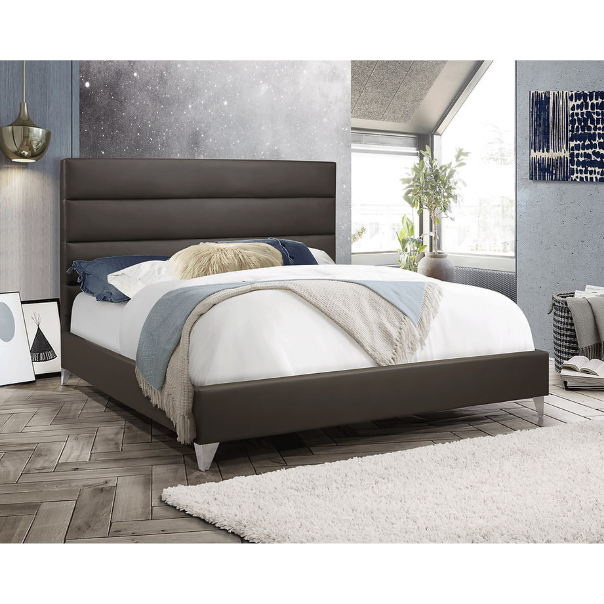 Queen Bed - Grey PU Bed with Deep Tufted Panels 5236