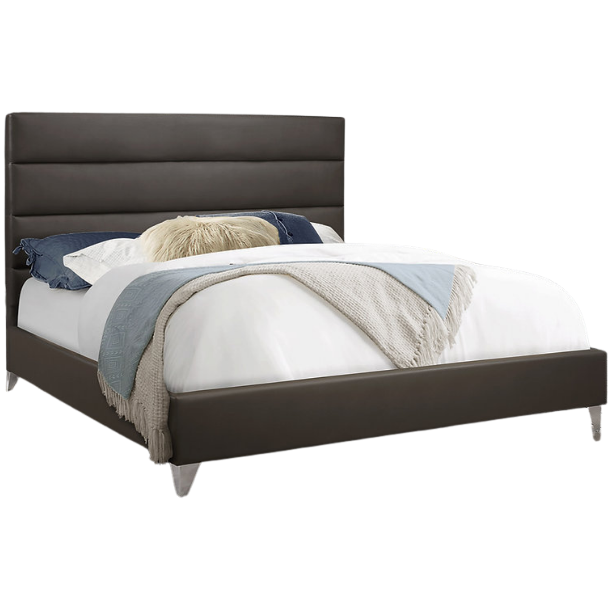 Queen Bed - Grey PU Bed with Deep Tufted Panels 5236