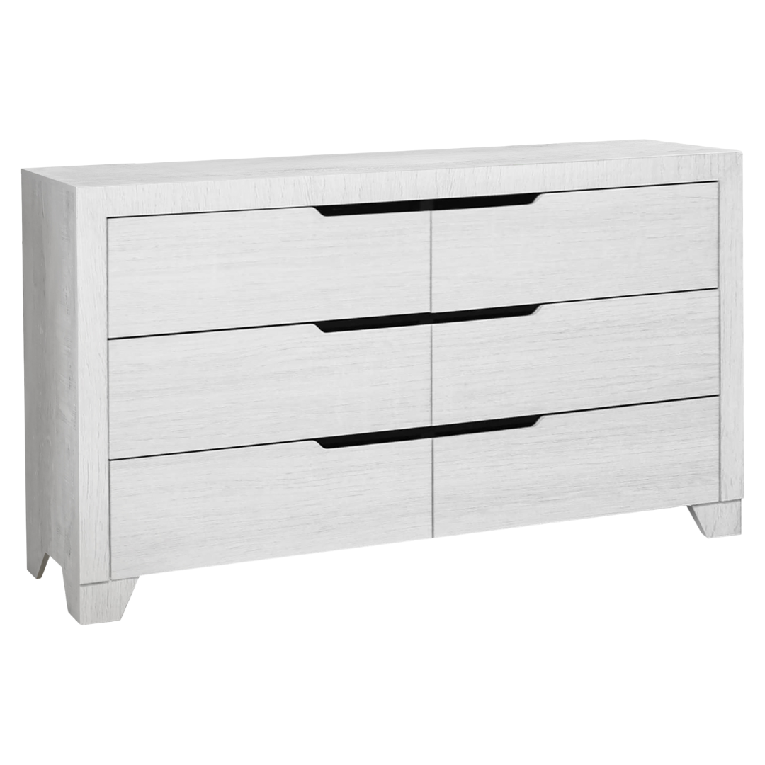 Commode Elvion à 6 tiroirs avec miroir – Finition bois blanc