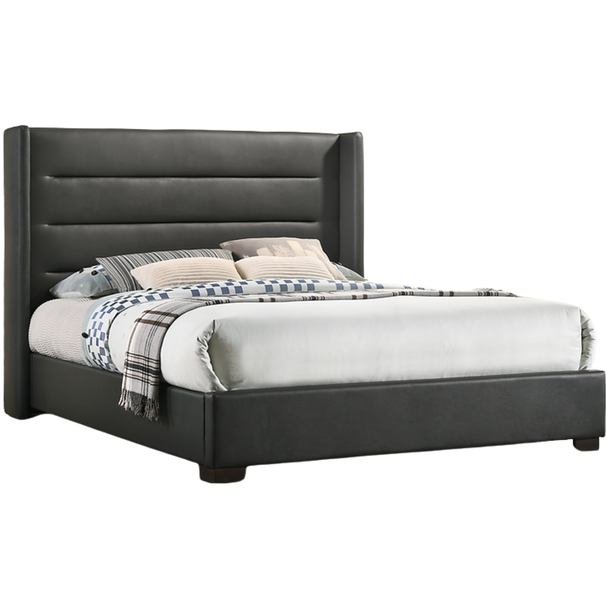 King bed - Grey PU Wing Bed with Tufted Panels 5242