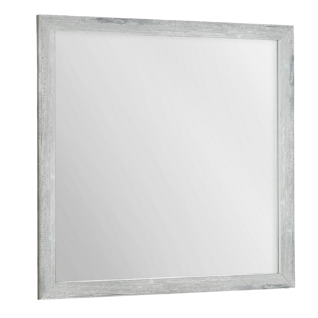 Commode Arden à 6 tiroirs avec miroir – Bois gris recyclé et plateau noir