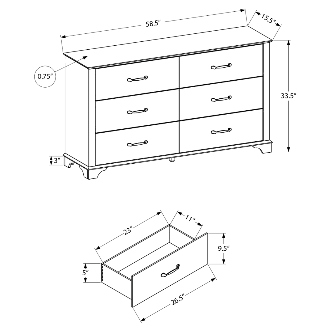 Commode Stonevale à 6 tiroirs avec miroir – Plateau en chêne blanchi et chêne foncé