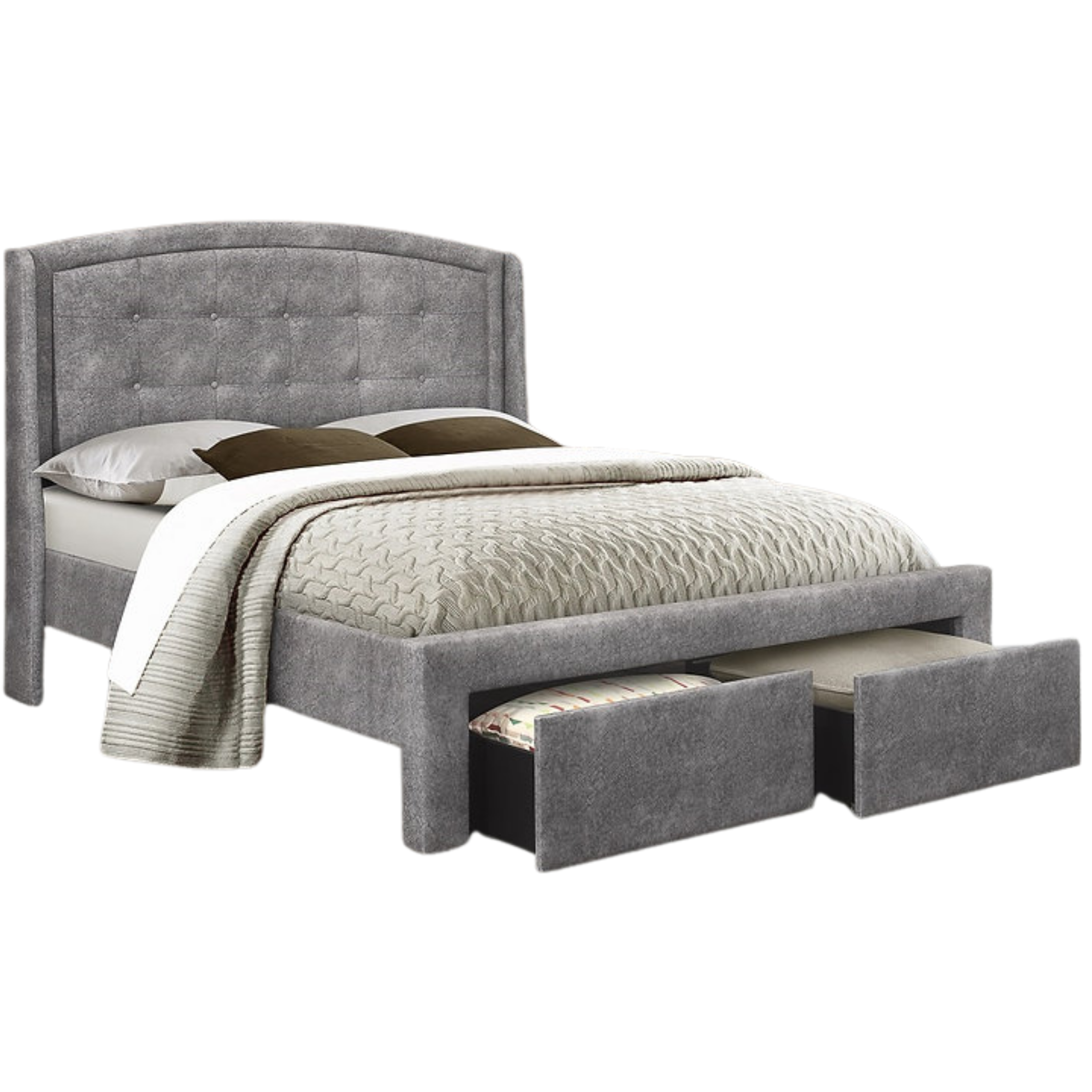 Lit double - Lit plateforme en tissu gris 5285