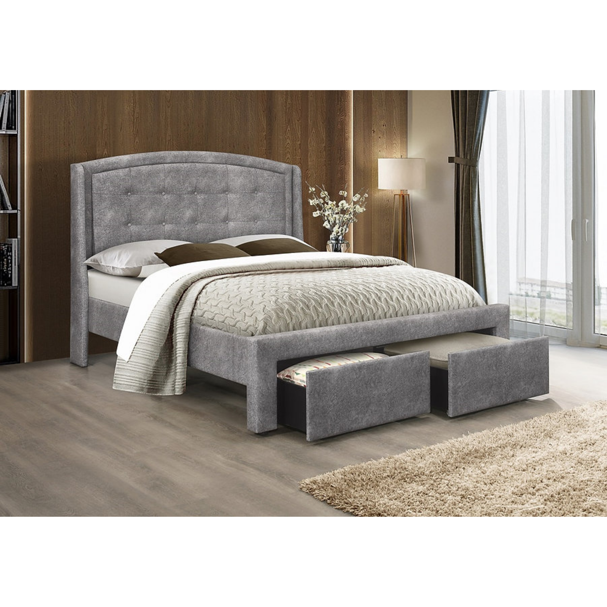Lit King Size - Lit plateforme en tissu gris 5285