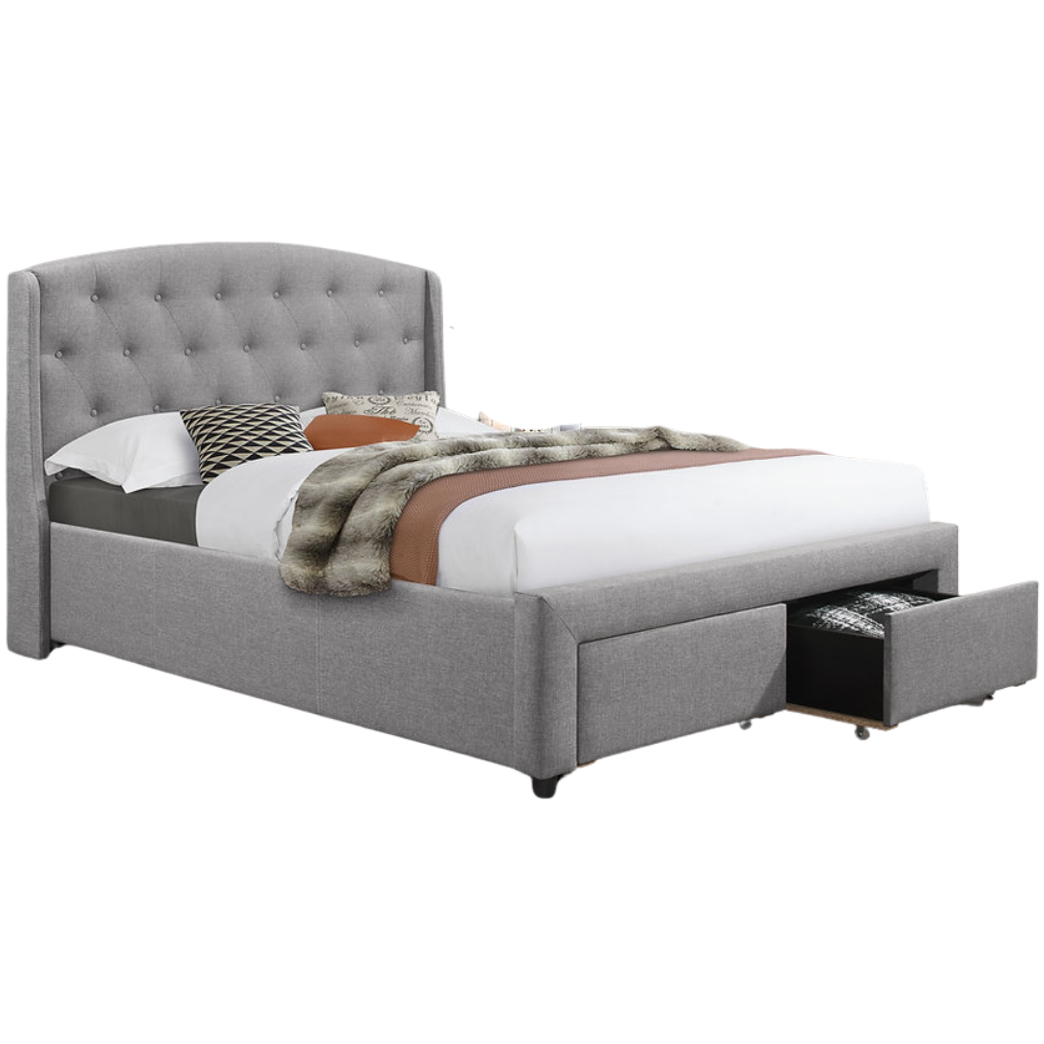 Queen Bed - Dark Grey Fabric Bed 5290
