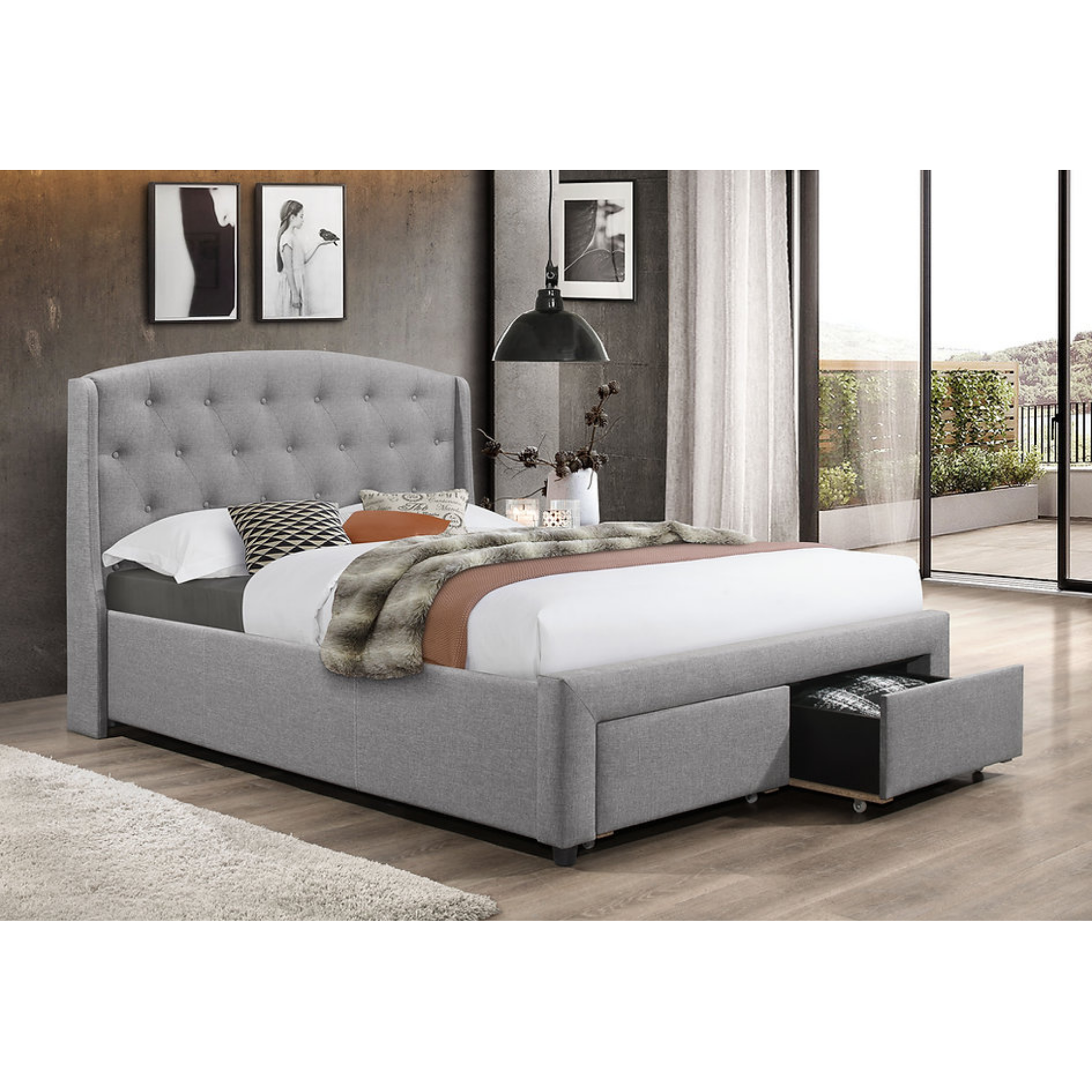 Lit King Size - Lit en tissu gris foncé n° 5290