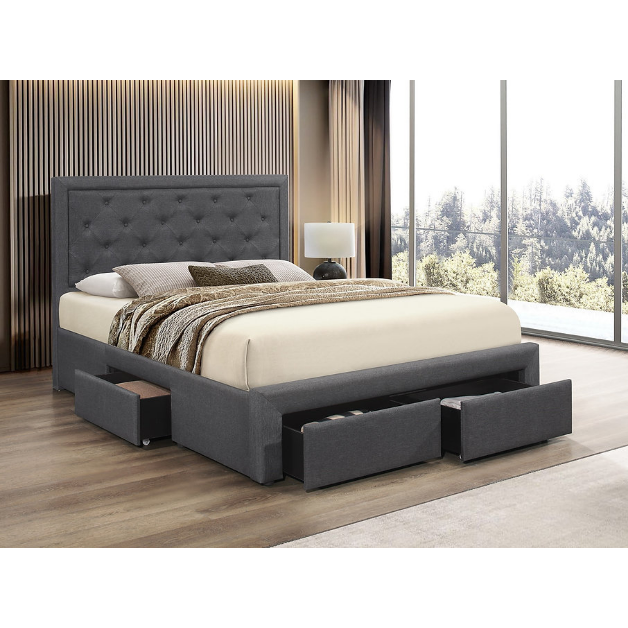 Lit double - Lit plateforme gris foncé 5295