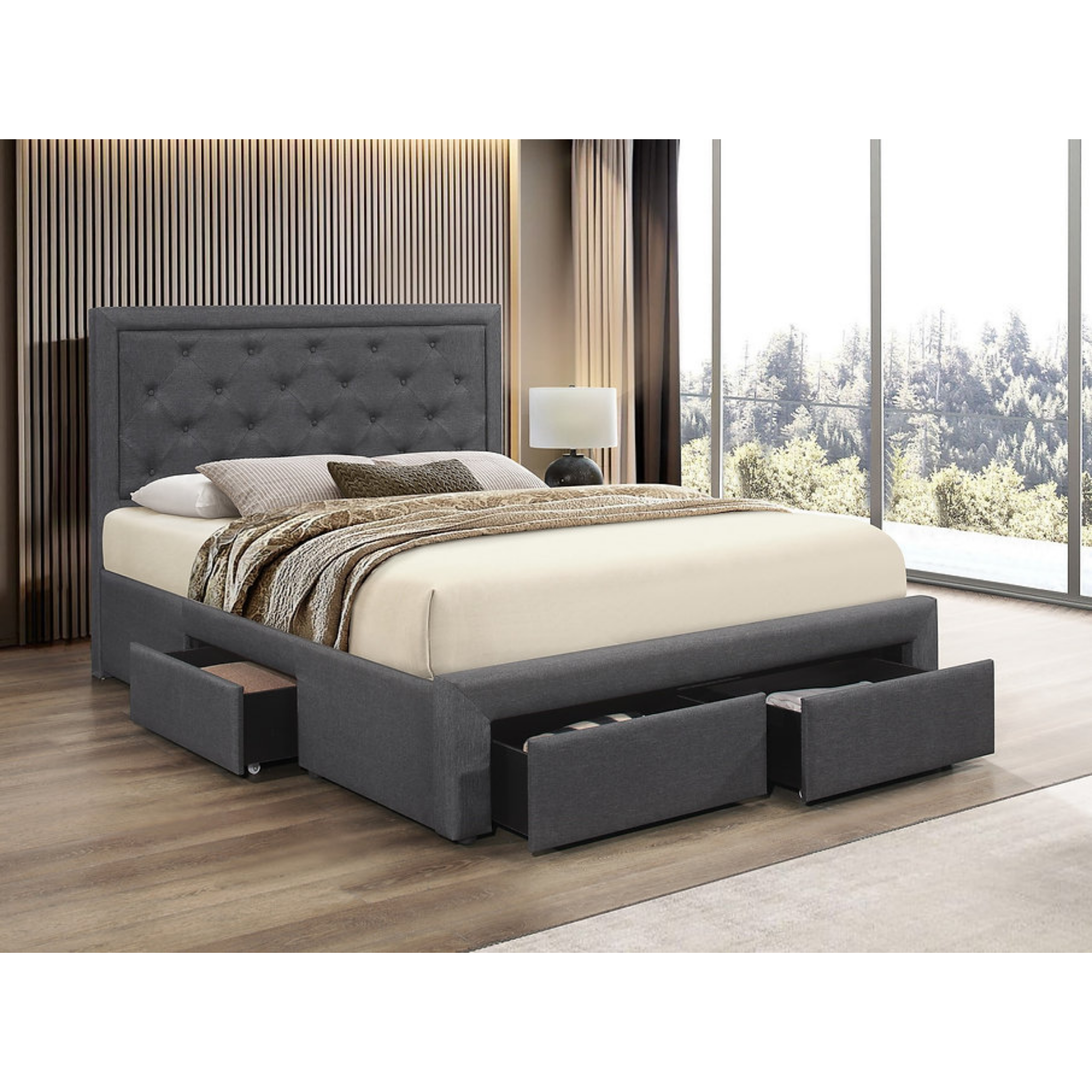 King Bed - Dark Grey Platform Bed 5295