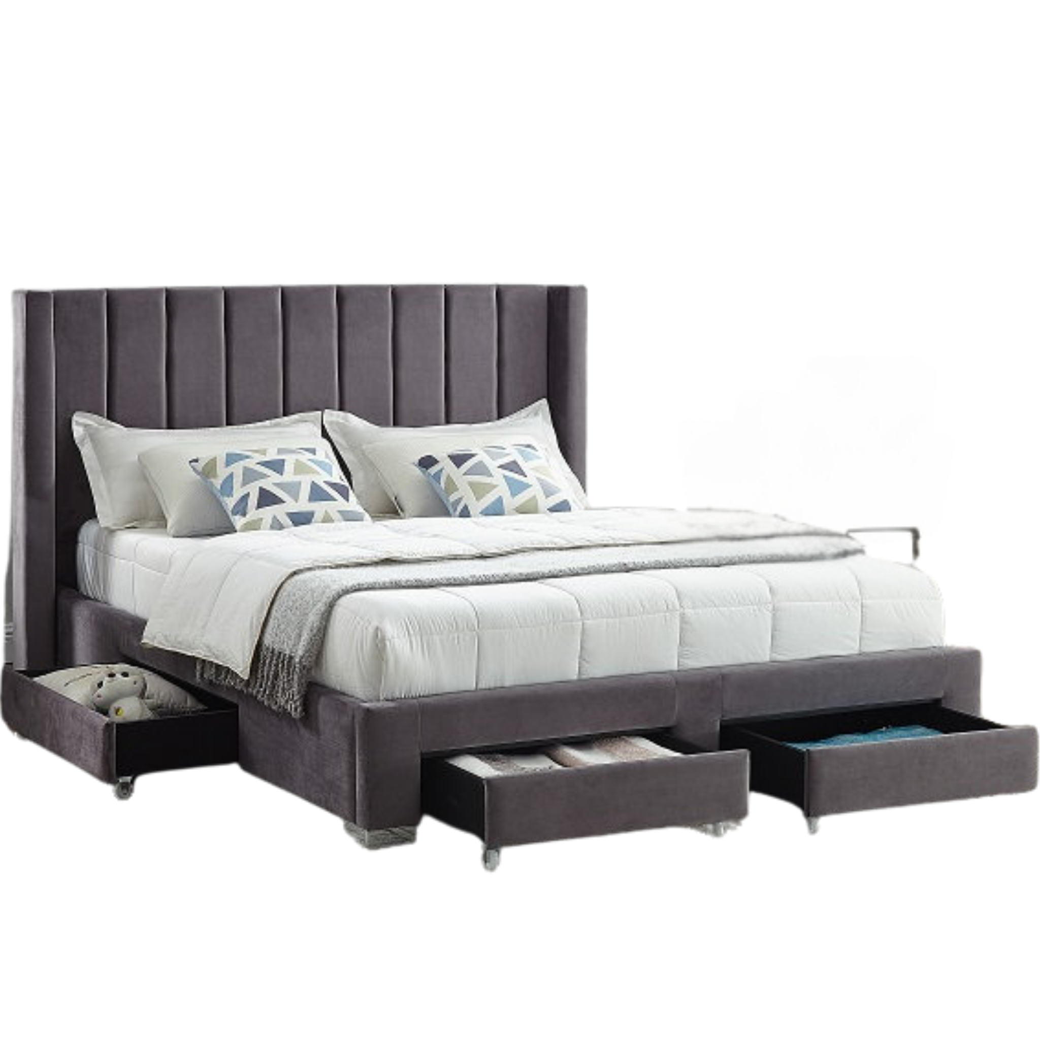 Lit Queen Size - Lit à oreilles en velours gris 5310