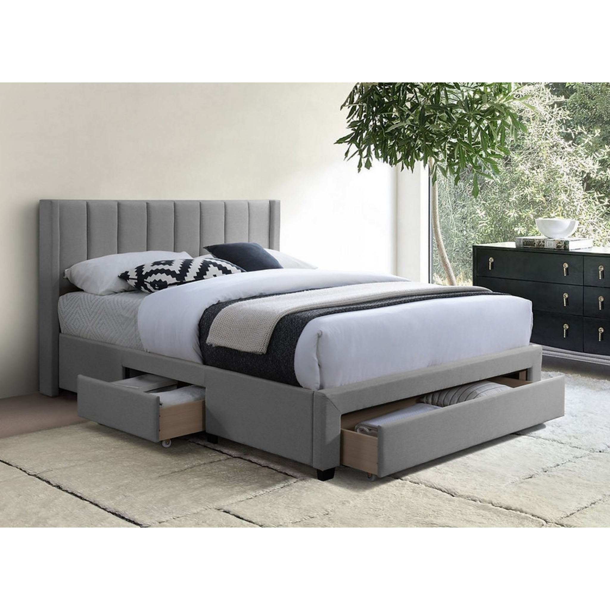 Lit King Size - Lit plateforme gris avec rangement 5330