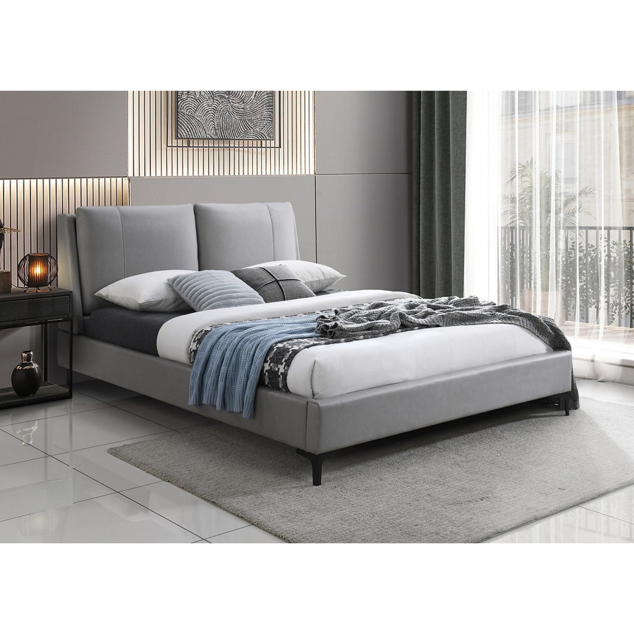 Queen Bed - Grey Platform Bed 5340