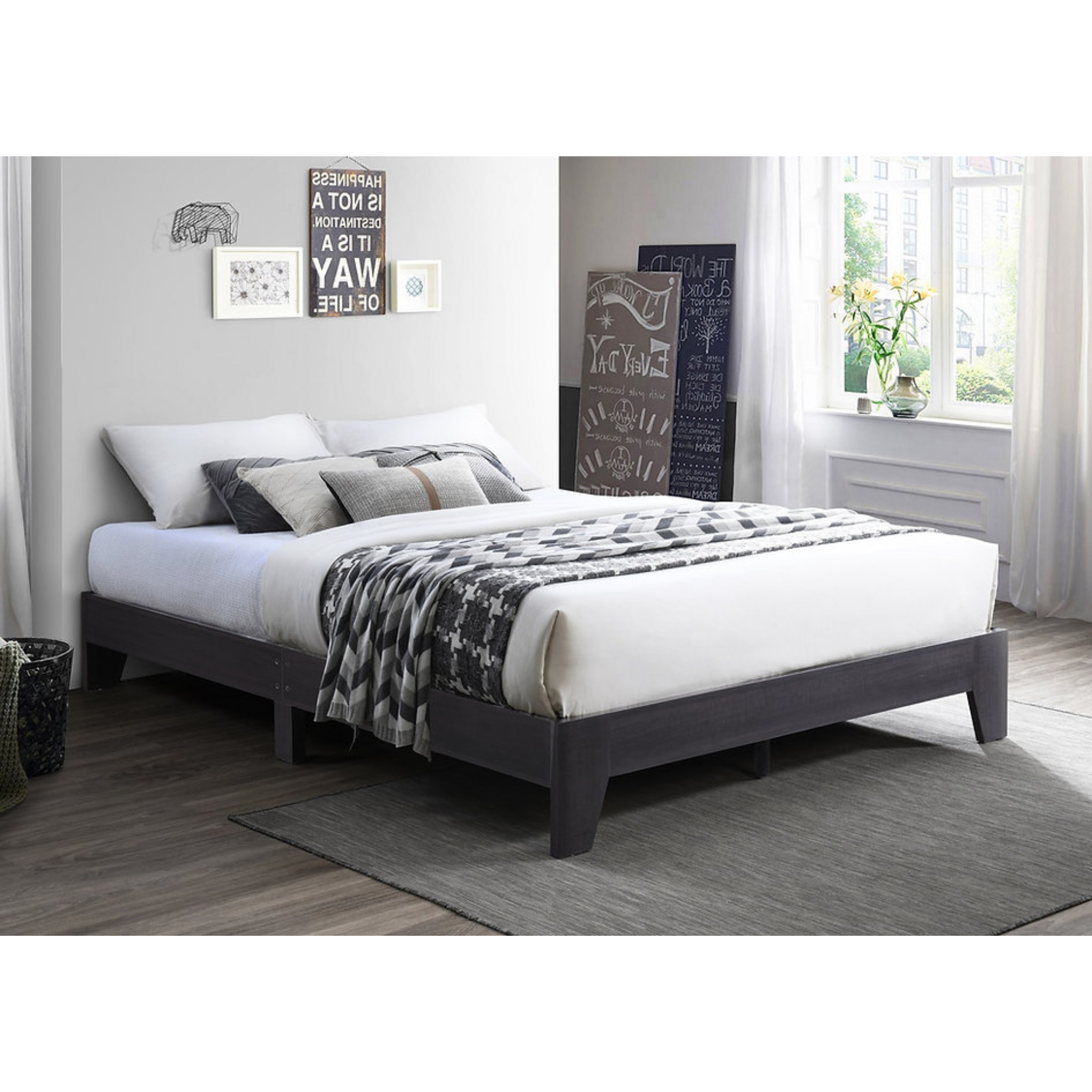 Double platform - Wooden Platform Bed Espresso 5345