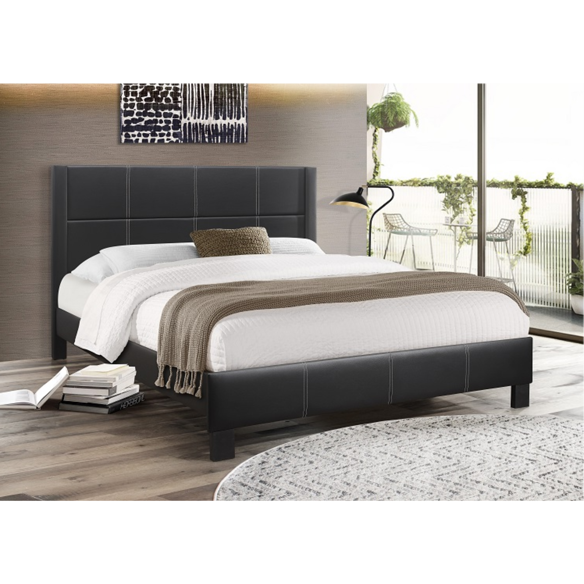 Twin Bed - Black PU Bed IF 5350