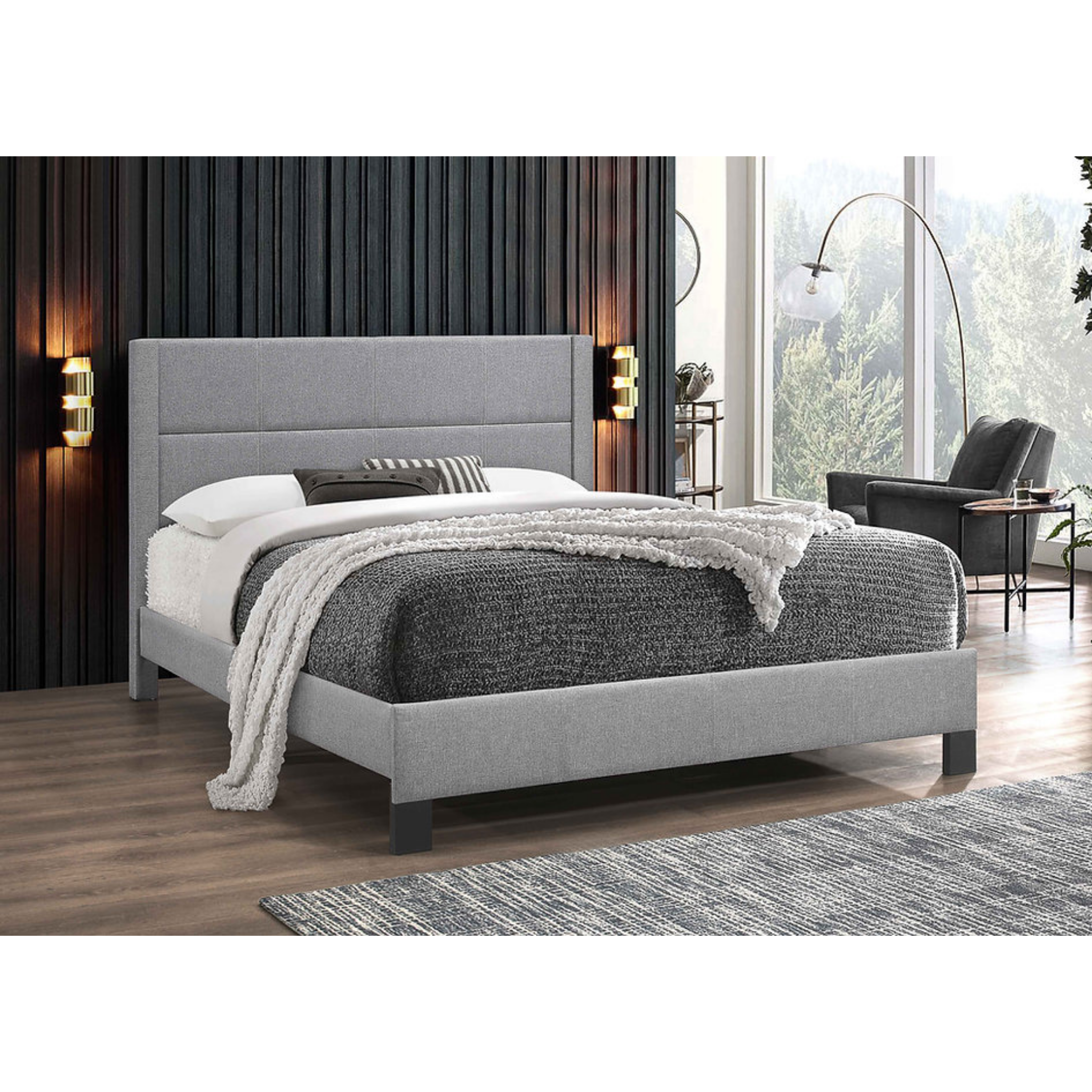 Queen Bed - Light Grey Fabric Bed IF 5354