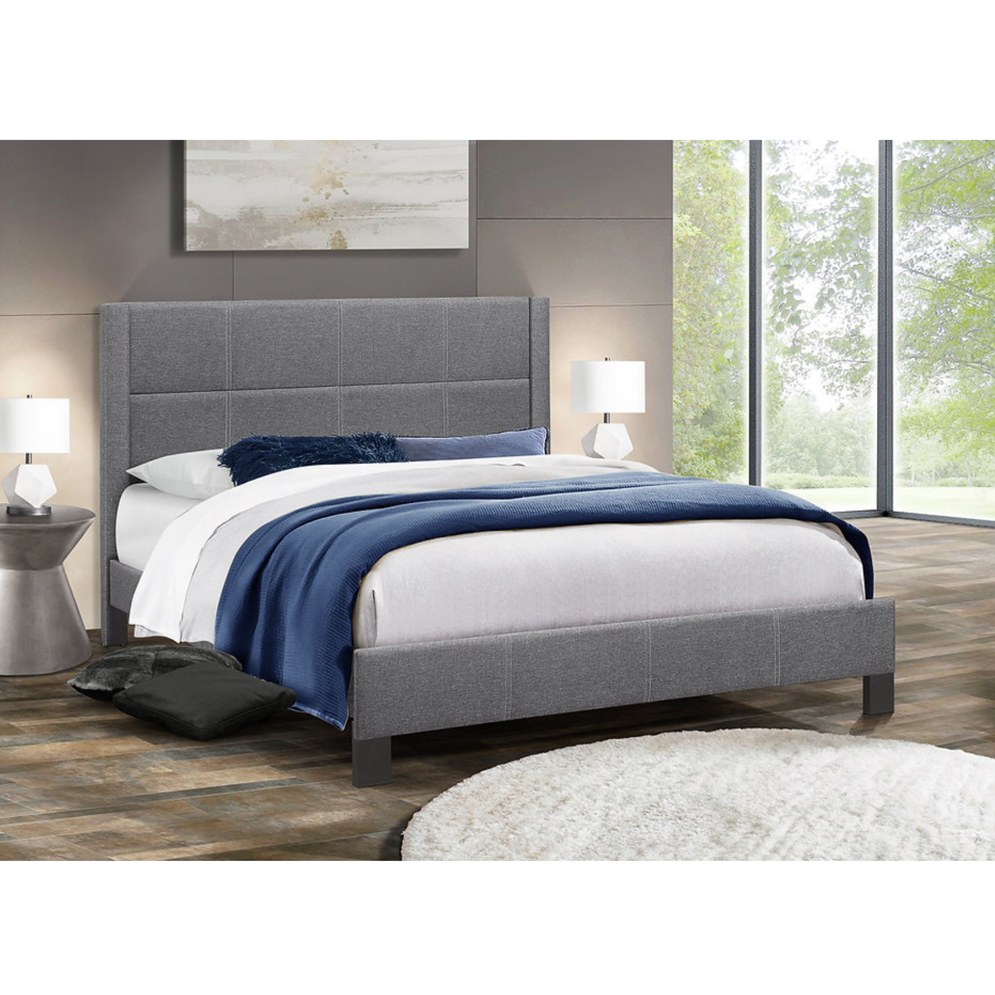 Queen Bed - Dark Grey Fabric Bed 5355