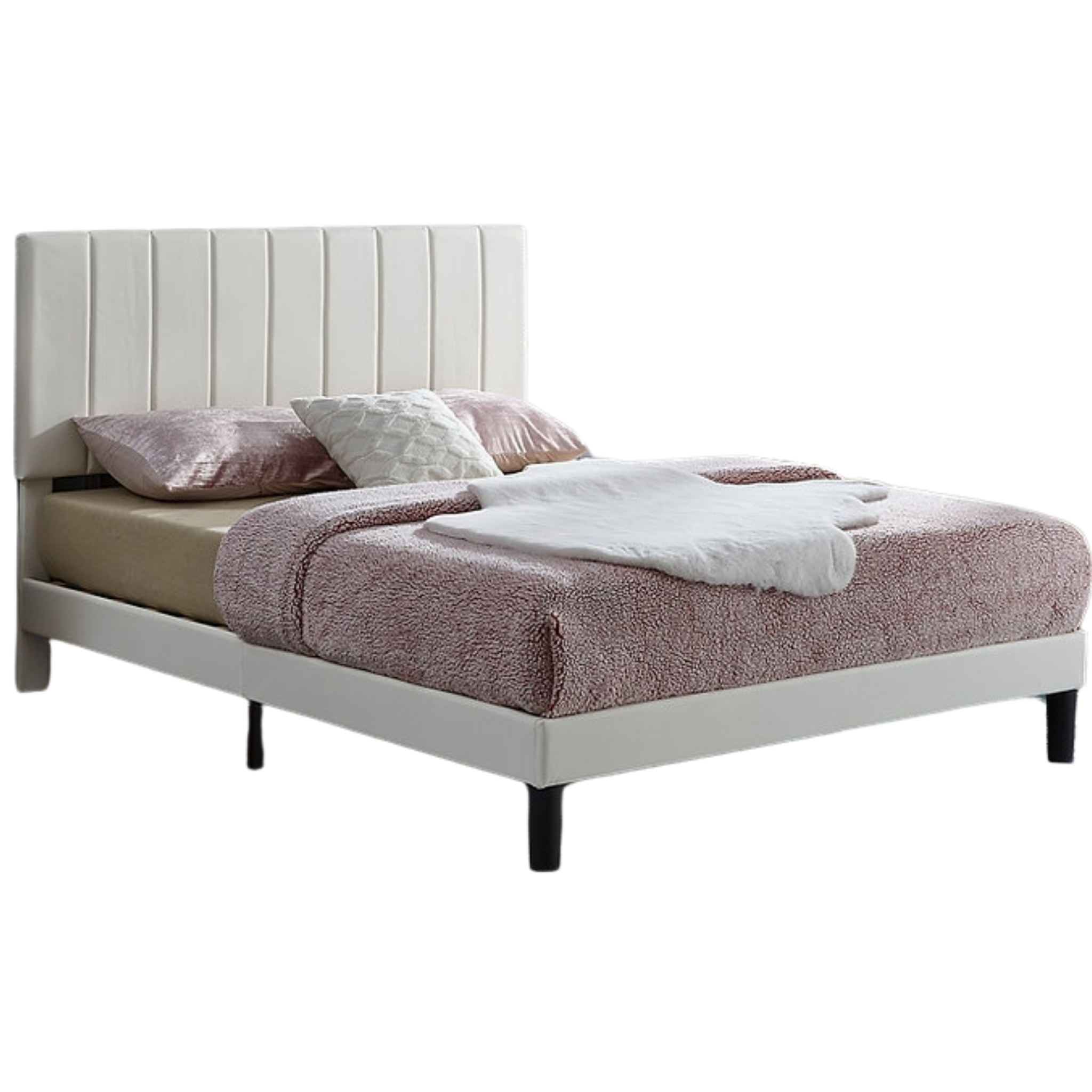 Lit double - Lit en PU blanc avec capitonnage vertical IF-5362