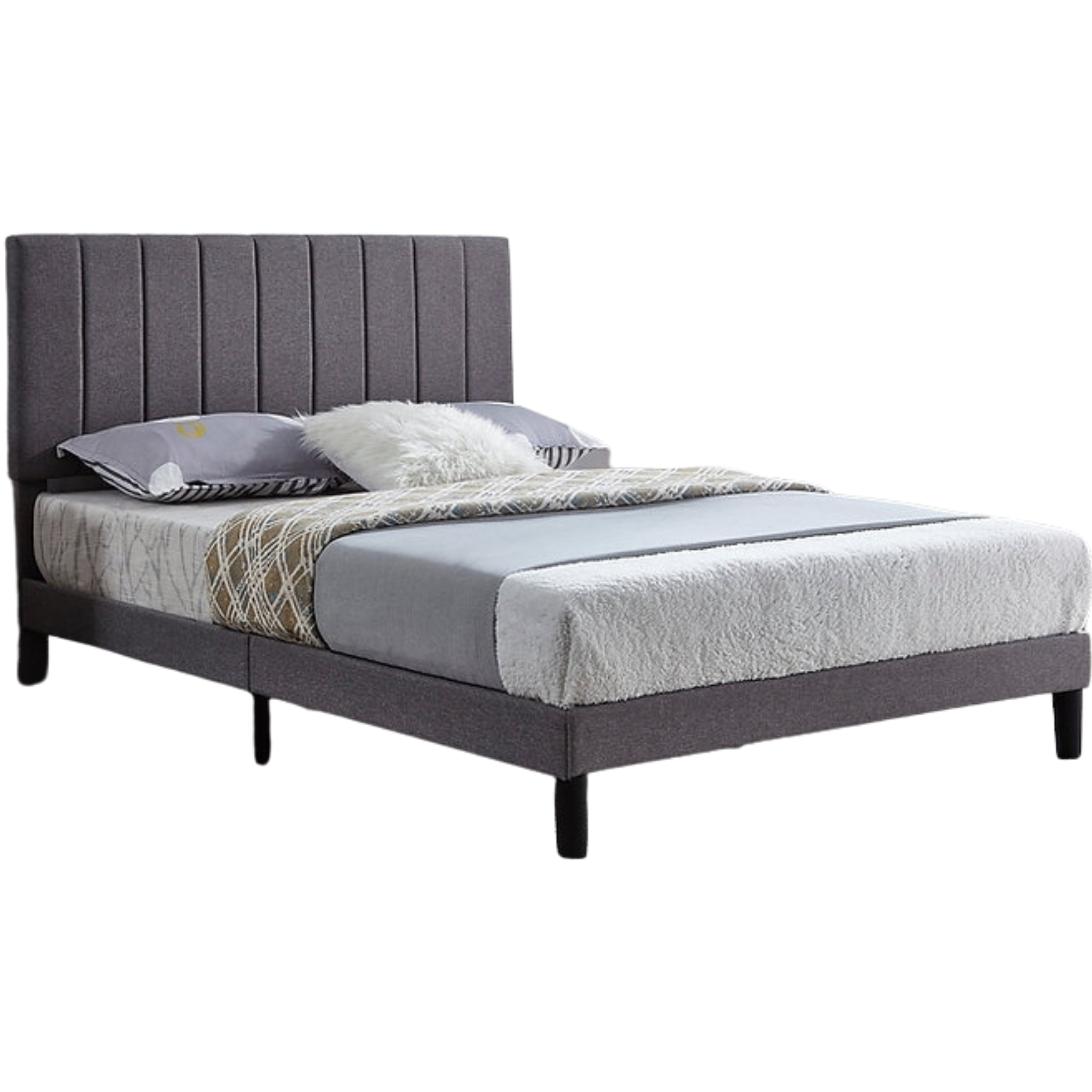 Queen Bed - Grey Fabric Bed IF 5363
