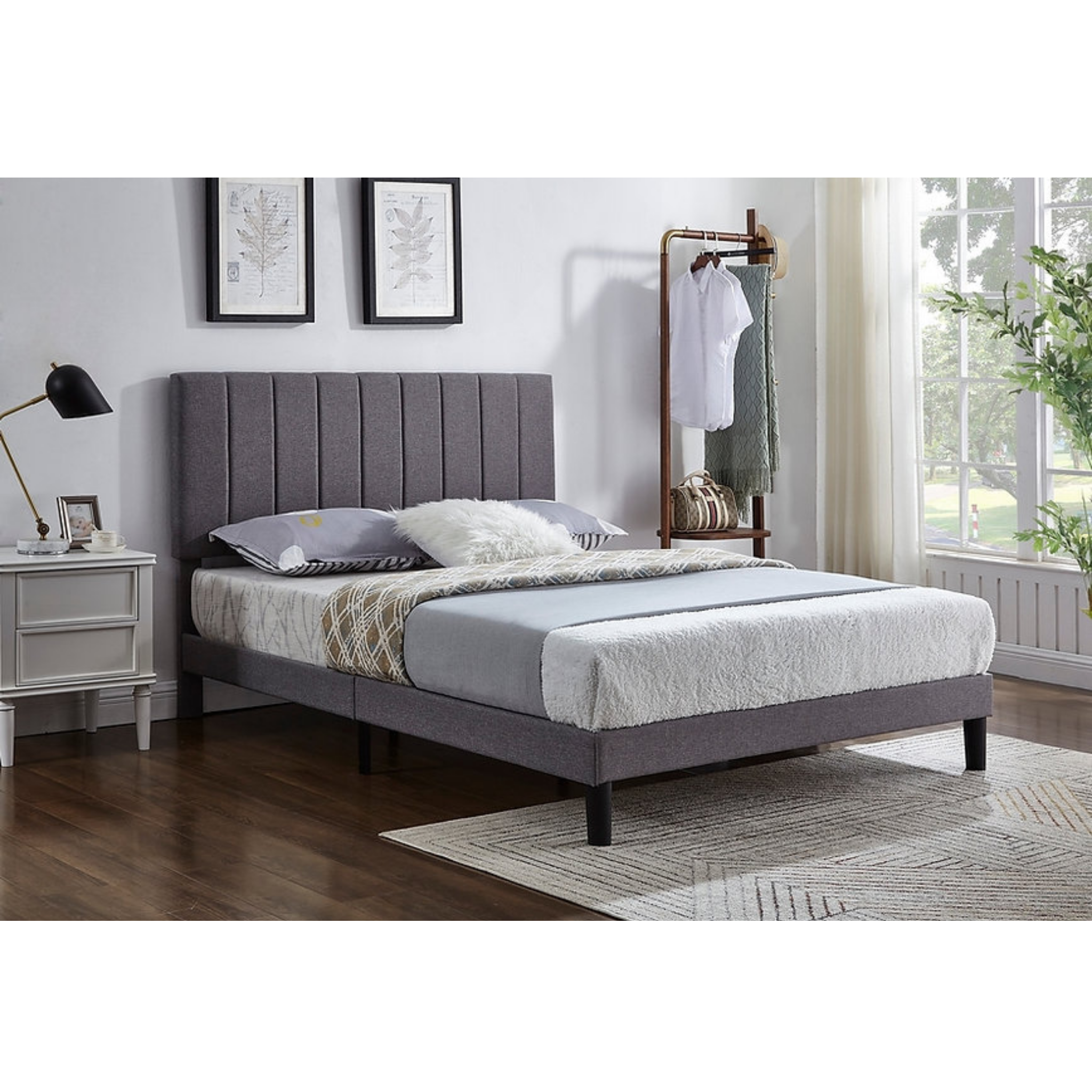 King Bed - Grey Fabric Bed IF 5363