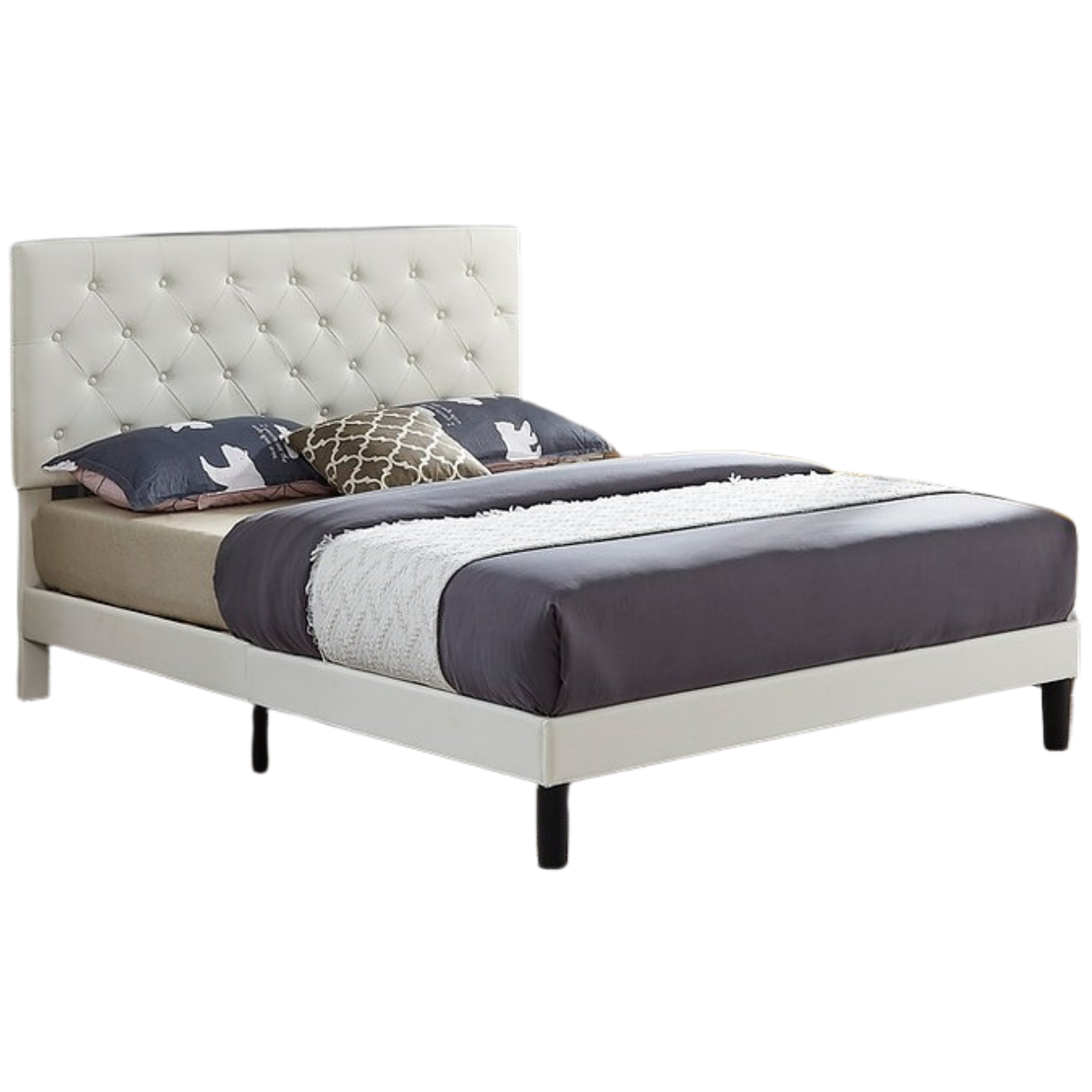 Queen Bed - White PU Bed IF 5382