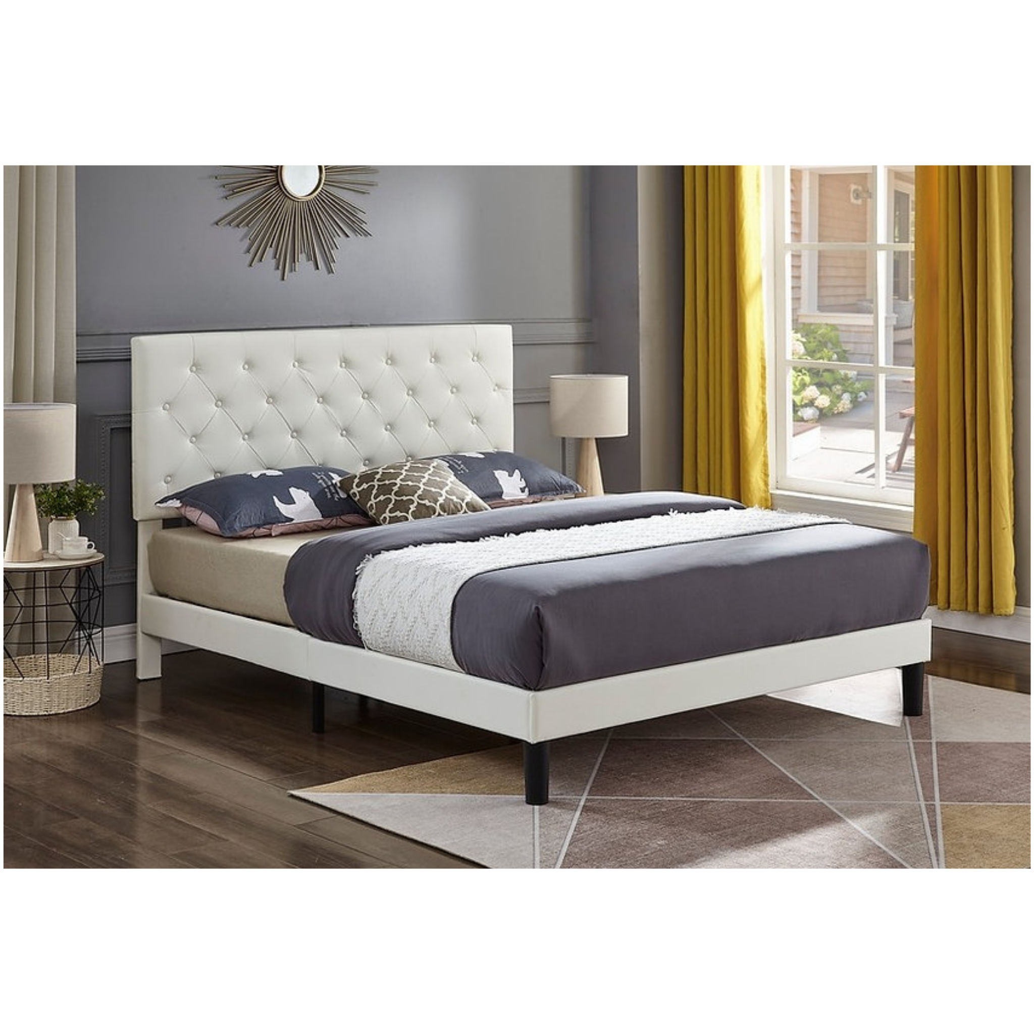 Queen Bed - White PU Bed IF 5382