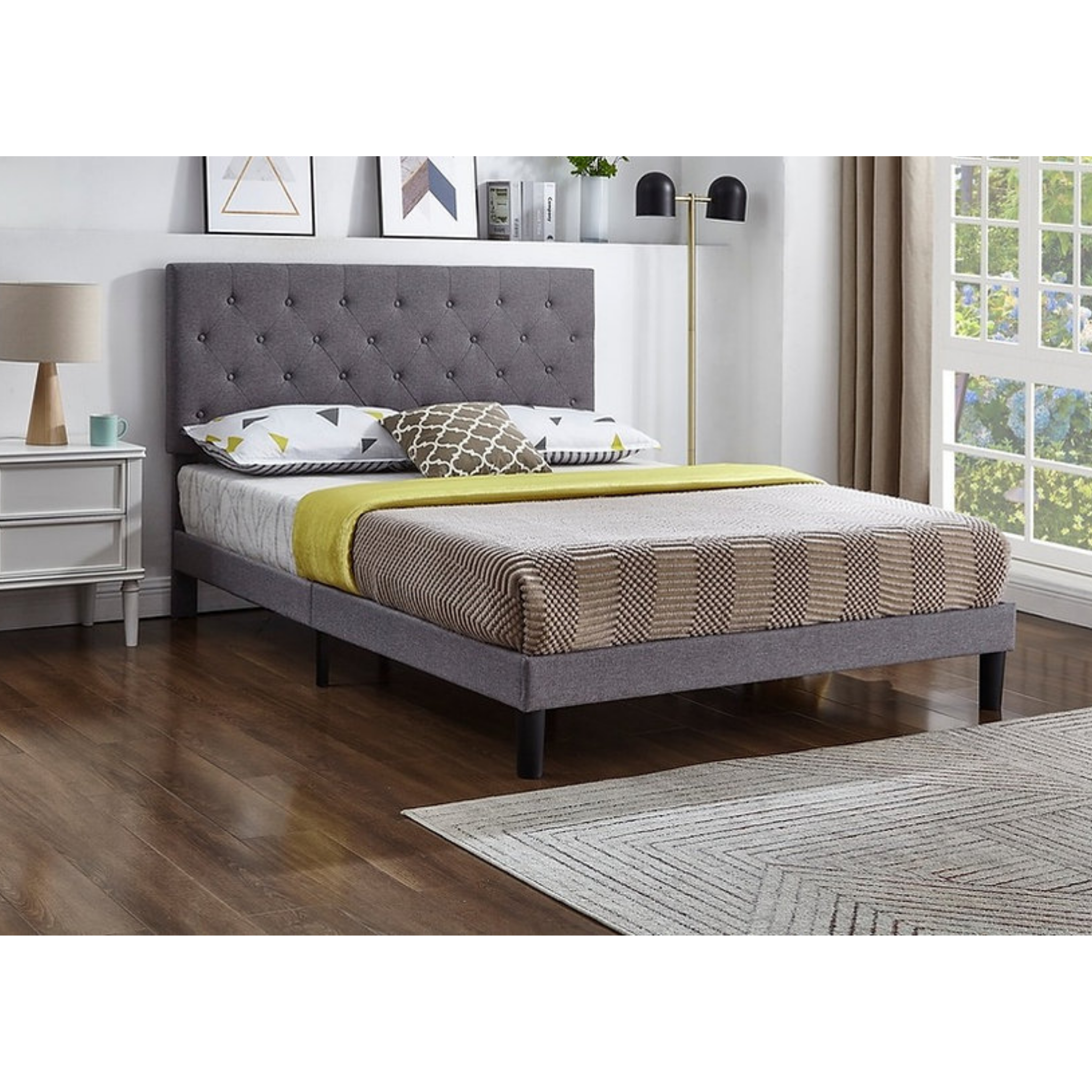 King Bed - Grey Fabric Bed IF 5383