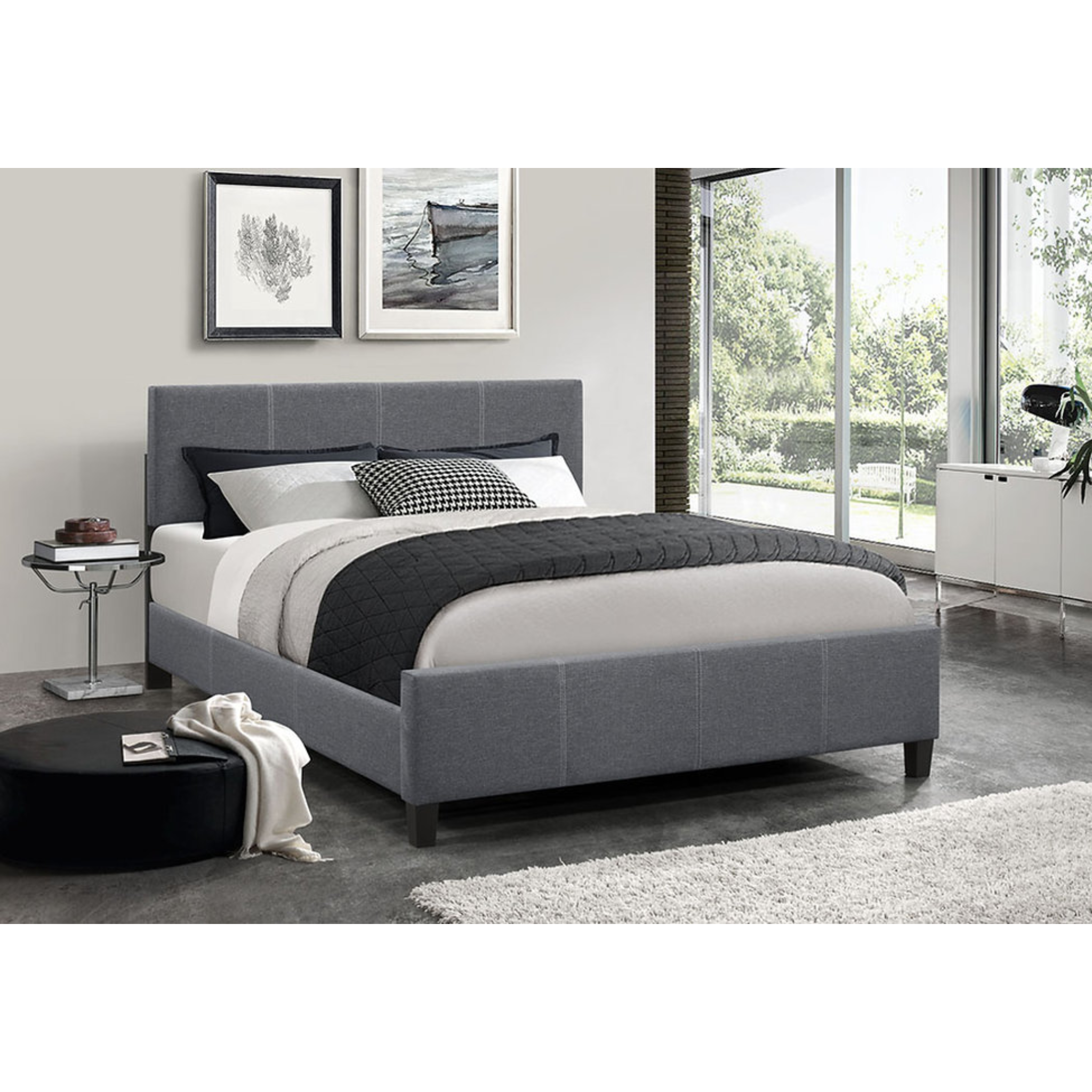 Twin Bed - Dark Grey Adjustable Headboard Fabric Bed 5430