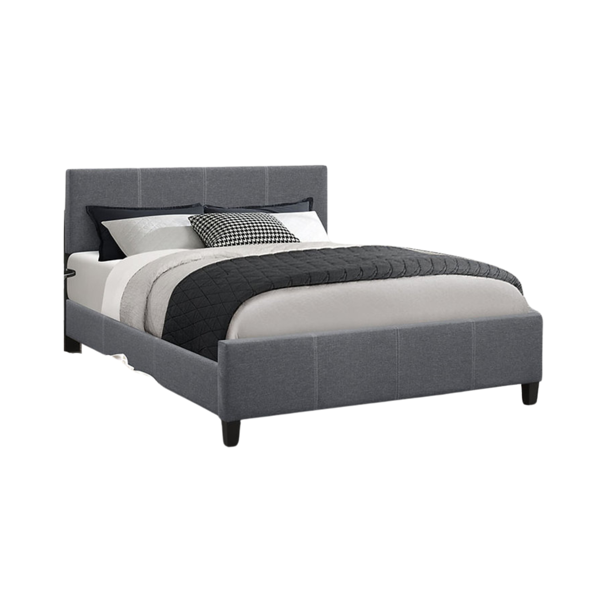 Twin Bed - Dark Grey Adjustable Headboard Fabric Bed 5430