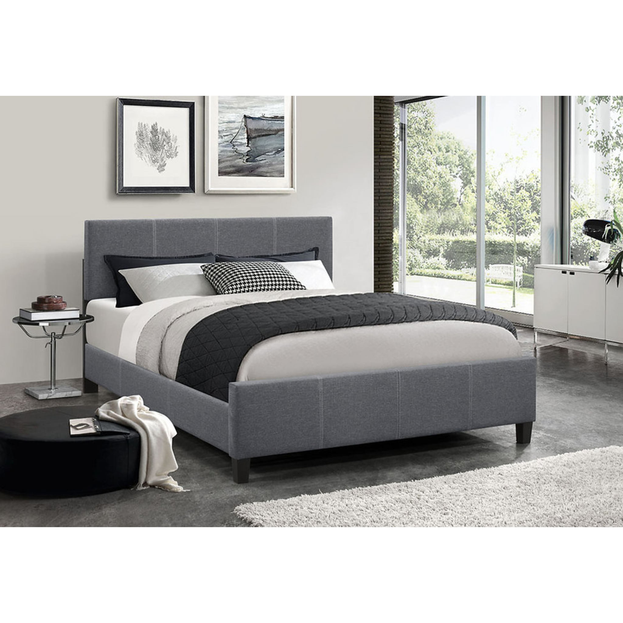 Double Bed - Dark Grey Adjustable Headboard Fabric Bed 5430